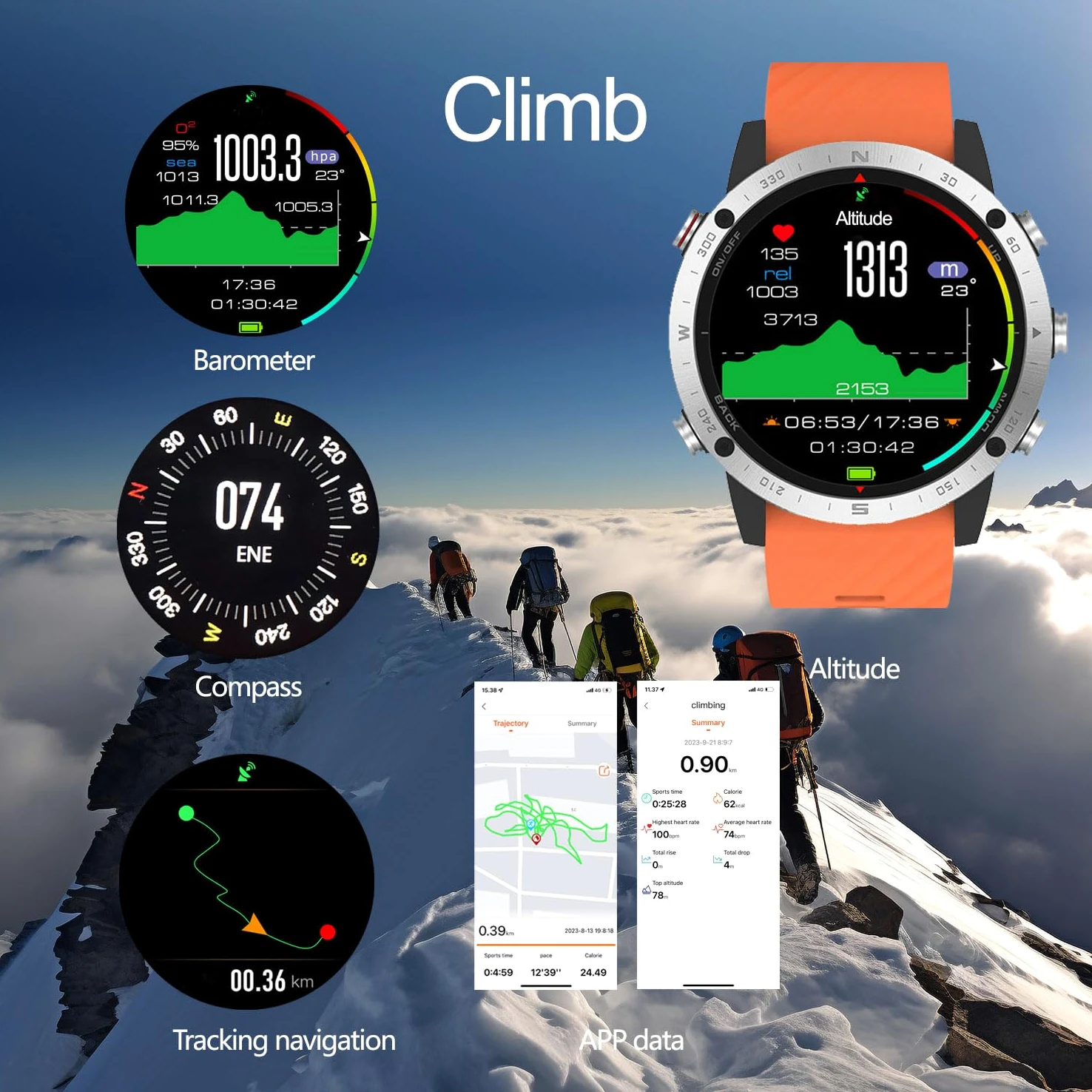 SUNROAD Reloj deportivo GPS con navegación, rastreador de fitness, correr, natación, ciclismo, altímetro, barómetro, brújula, esnórquel, buceo, pesca, reloj de pulsera digital de moda