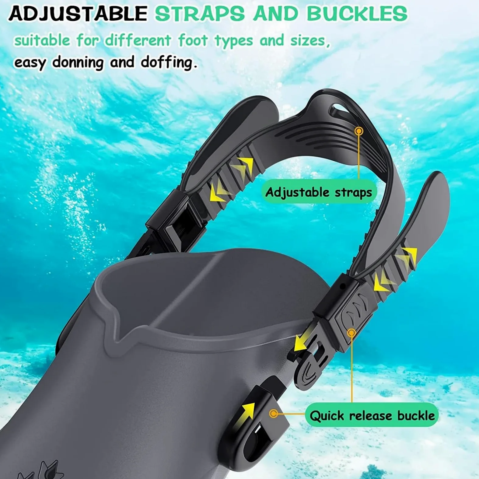 1 par de aletas de buceo, aletas de natación, tamaño de viaje corto ajustable para snorkeling, buceo, adultos, talón abierto, aletas de buceo