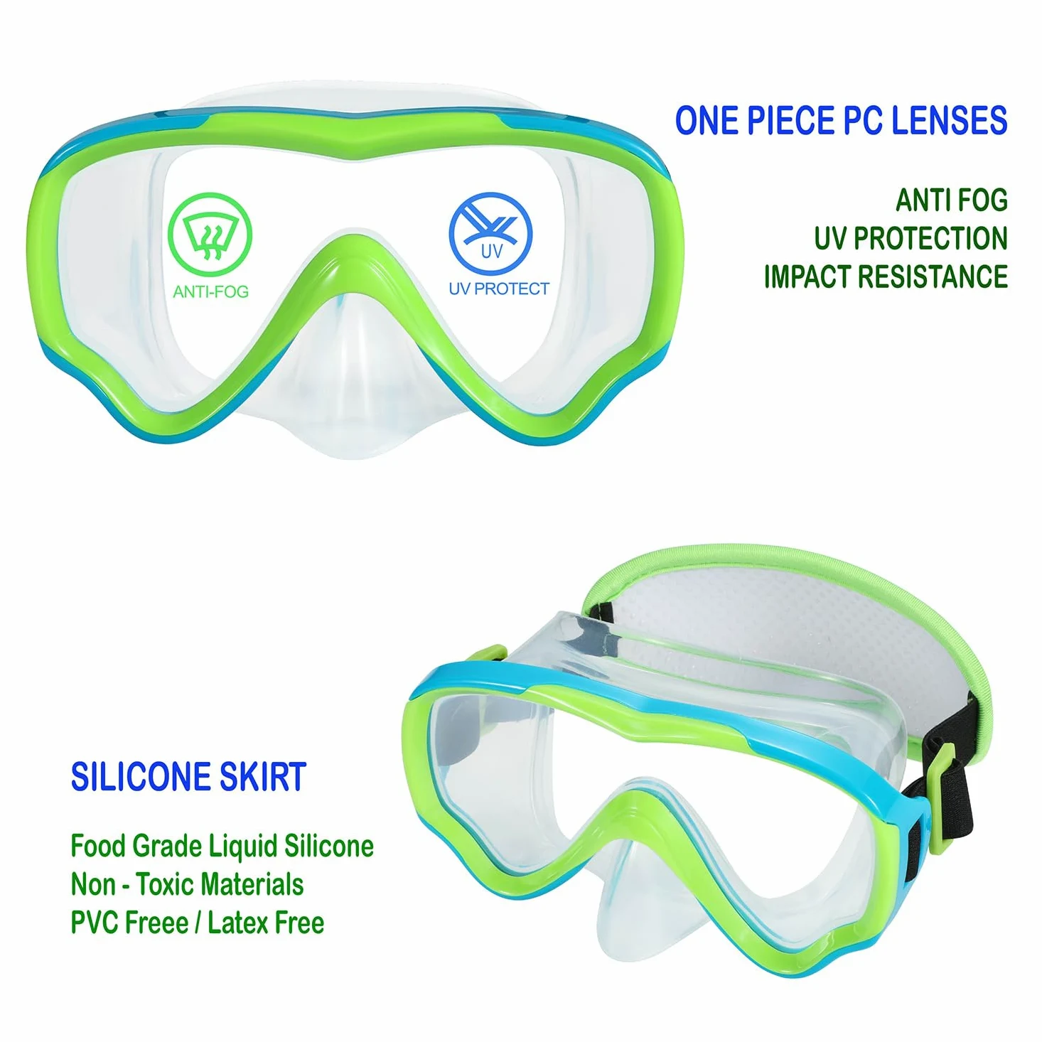 Gafas de natación para niños de 6 a 14 años, máscara de buceo sin correa de enredos, gafas de agua, cubierta de nariz para niños y jóvenes