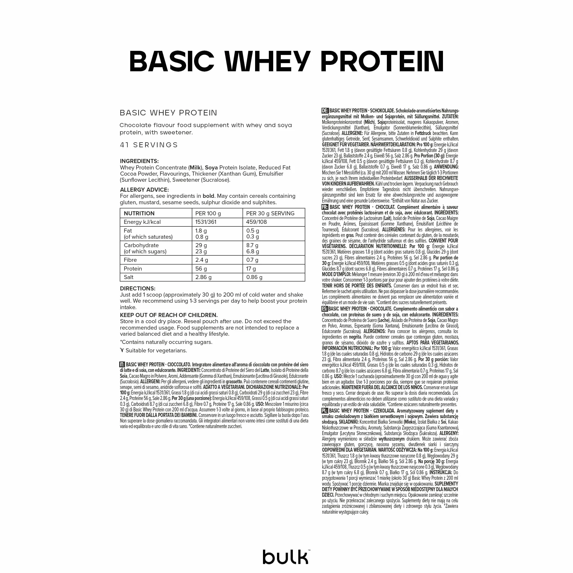 Proteína de Suero en Polvo Chocolate 1,25 kg 41 Raciones 18 g Proteína Bajo en Azúcar