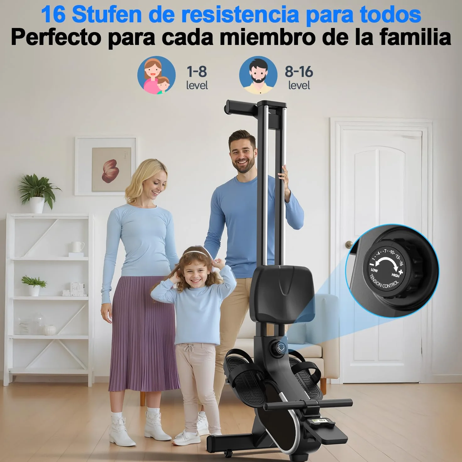 CHAOKE Maquina de Remo para Casa, Pistas Dobles Ultra Silenciosas y Estables,16 Niveles de Resistencia Magnético con App, Bluetooth y Pantalla LCD, Soporta hasta 160 KG, Fitness en Interiores