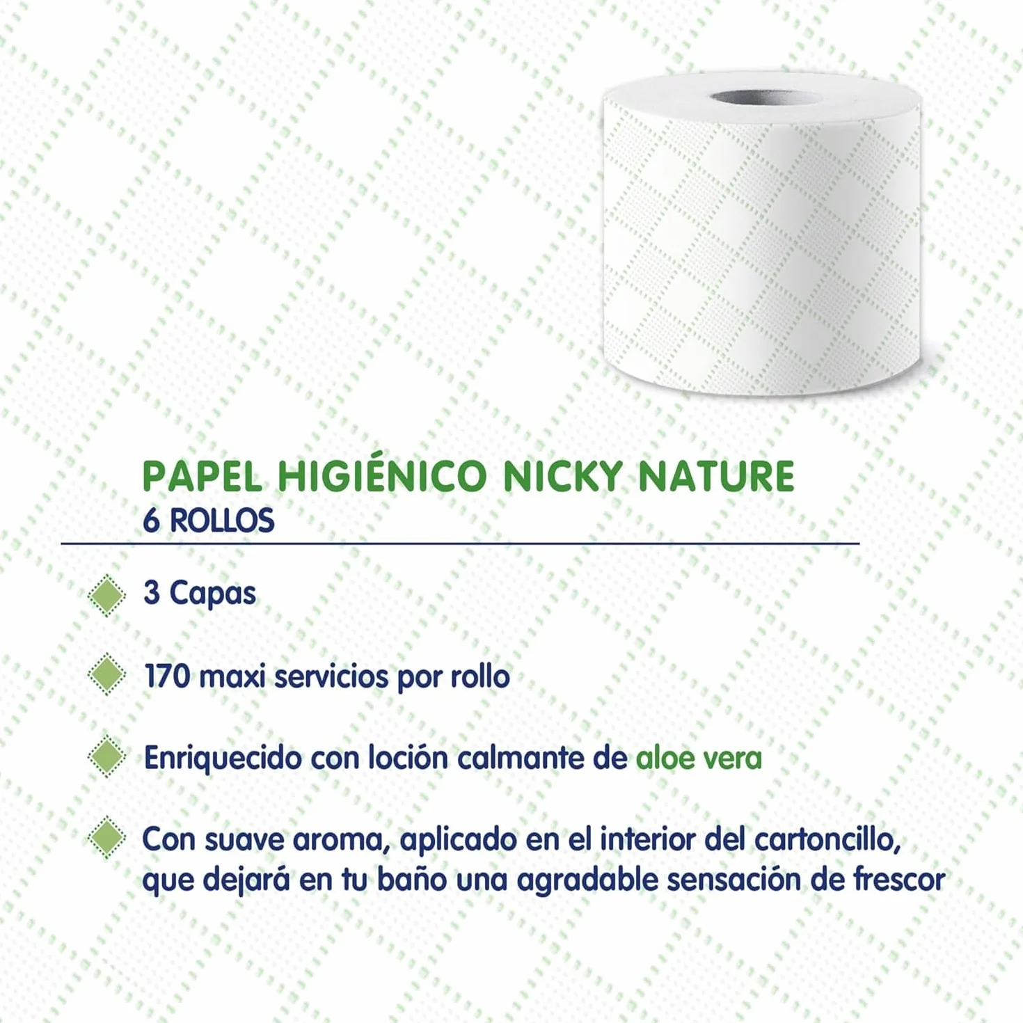 Nicky Nature Papel Higiénico 6 Rollos 170 Hojas 3 Capas Aloe Vera Celulosa 100% Pura FSC