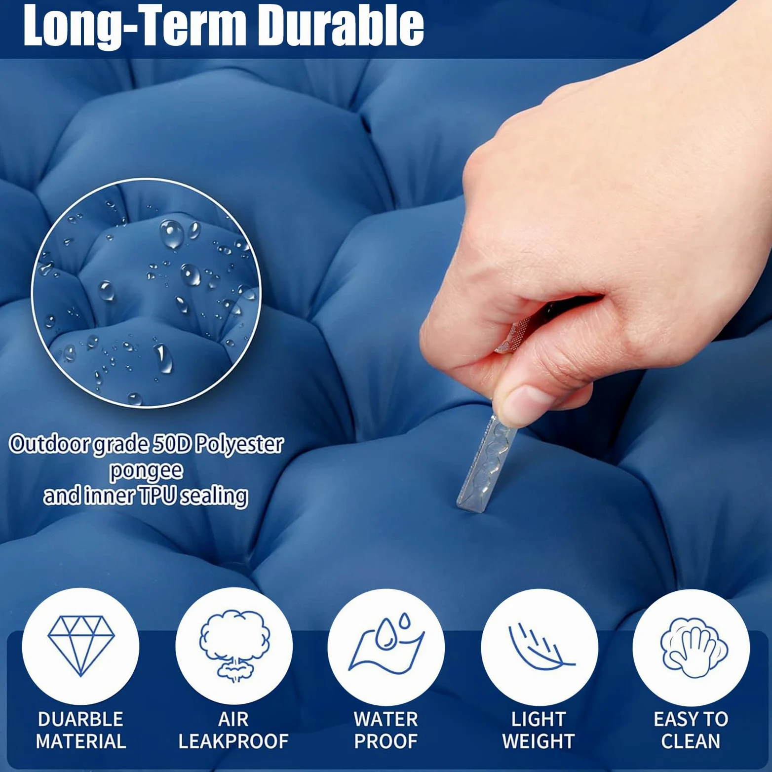 Esterilla Autoinflable Camping 2 Personas, Colchoneta Camping Hinchable con Almohada y Bomba de Pie para Tienda, Viajes, Exteriores, Senderismo, Playa