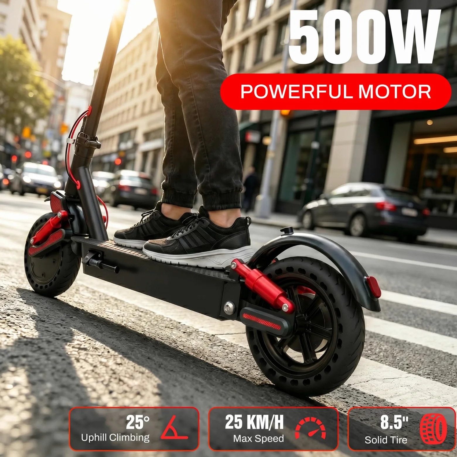 HX D06 Patinete Eléctrico Adultos, Doble Suspensión, 500W 16Ah/25Ah E Scooter para Ciudad y Off-Road Ligero, Autonomía Máxima 55-85 km, Pantalla Multifunción - Neumático Macizo 8.5"