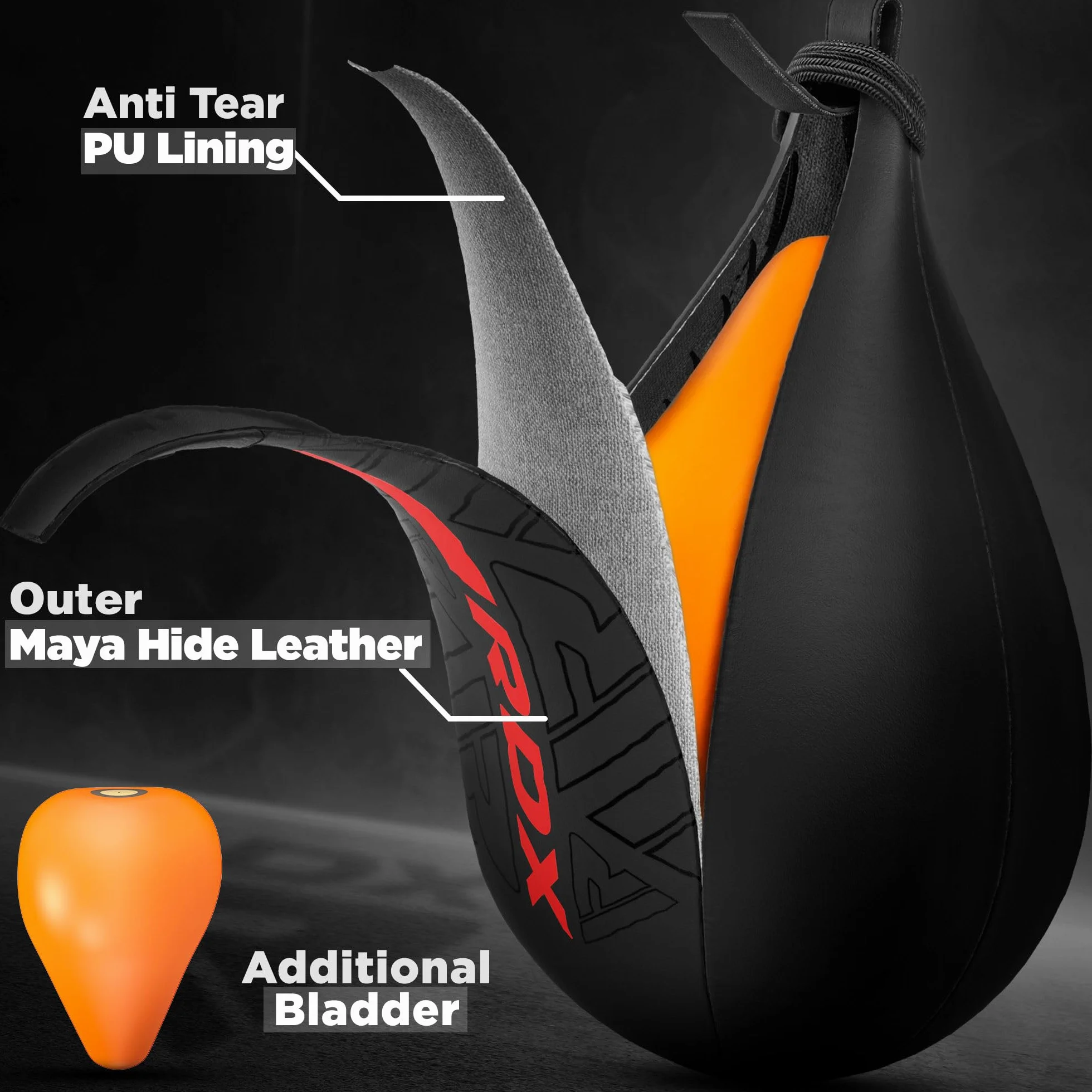 RDX Pera de Boxeo con Giratorio, Cuero Maya Hide, Bolsa de Velocidad MMA con Vejiga Extra, Saco de Velocidad Rapida para Kick Boxing Gimnasio Saco de Boxeo Fitness Gimnasio Combat Sport Set