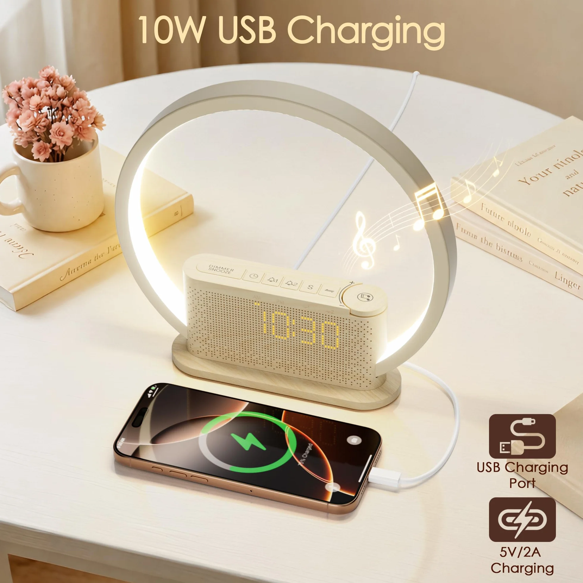 blonbar Reloj Despertador con Luz de Amanecer 3 Niveles de Brillo Doble Alarma Sonidos Naturales USB Función de Posponer