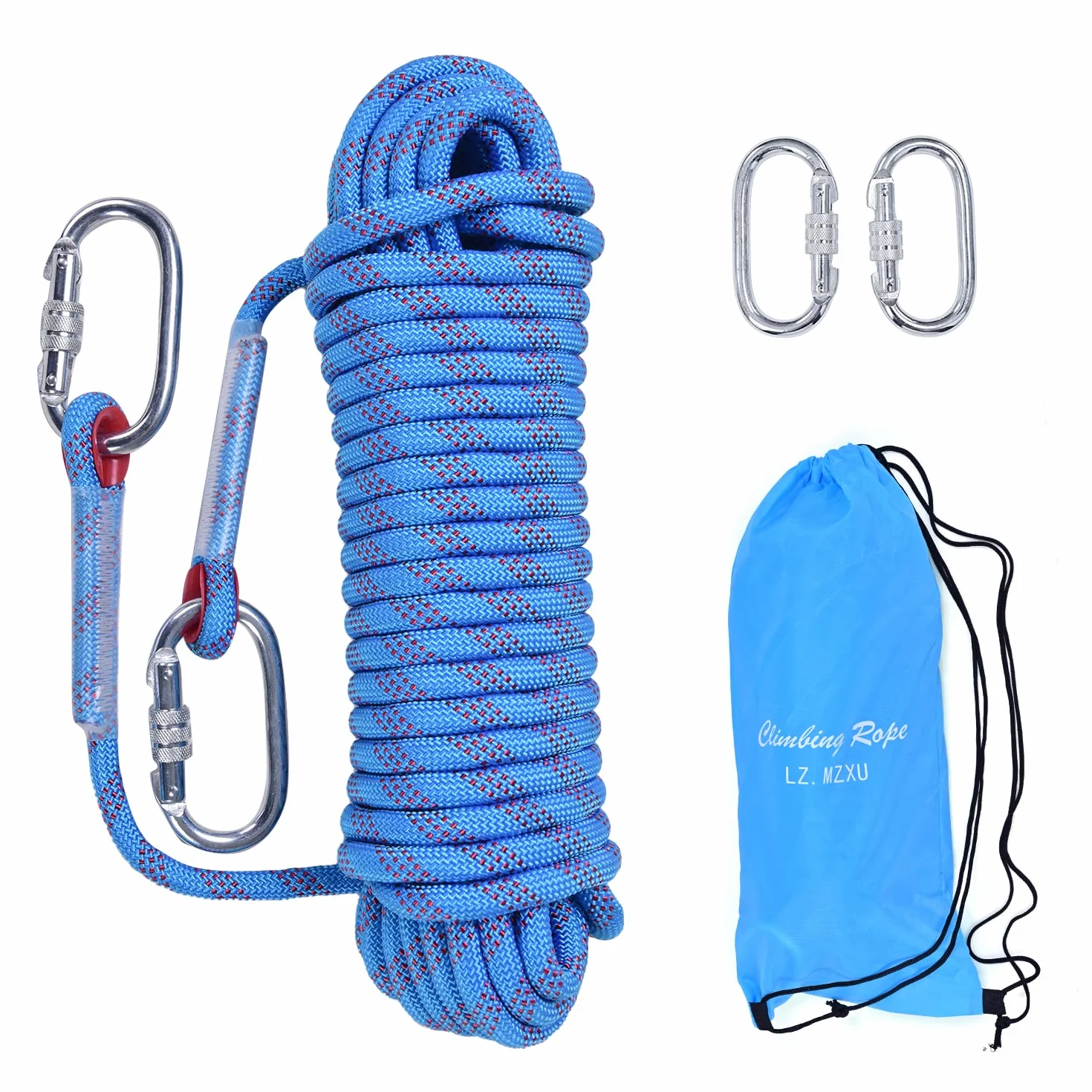 Cuerda Escalada 20M 10mm Nylon Cuerda Seguridad Rescate 2 Mosquetones Exterior
