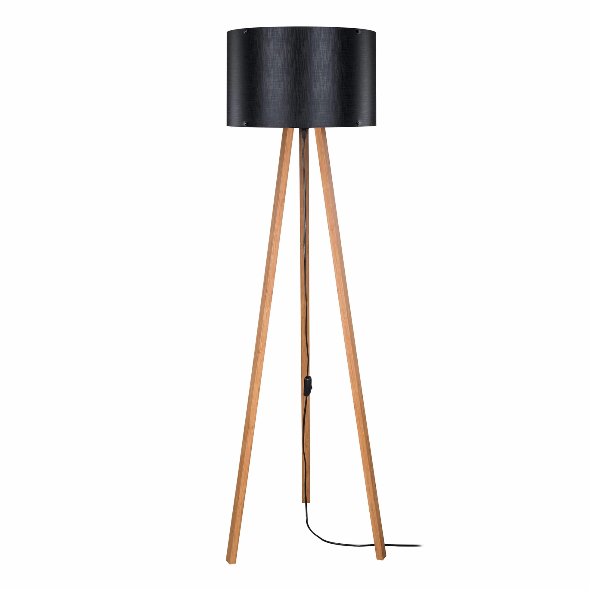 Lámpara de Pie Trípode 1xE27 20 W MDF PVC Textil 136 cm Bambú/Negro