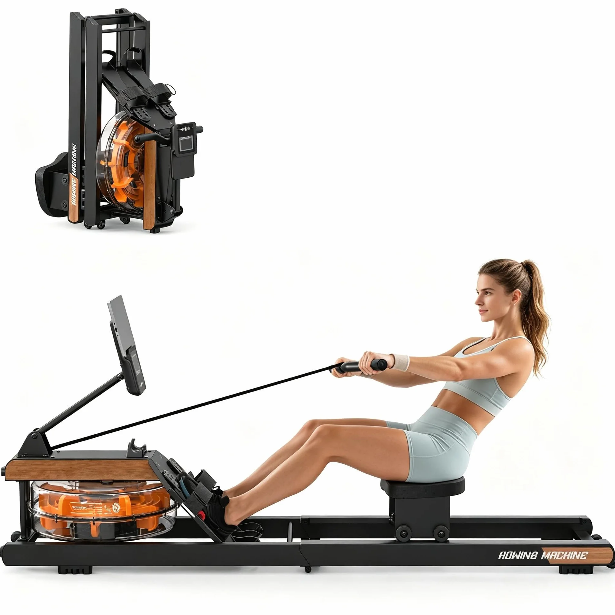 Máquina de Remo, Máquina de Remo de Agua con Monitor Bluetooth y Soporte para Tableta Ajustable, Máquina de Remo Plegable, Máquinas de Remo Capacidad de Peso 160 kg, Fácil Montaje