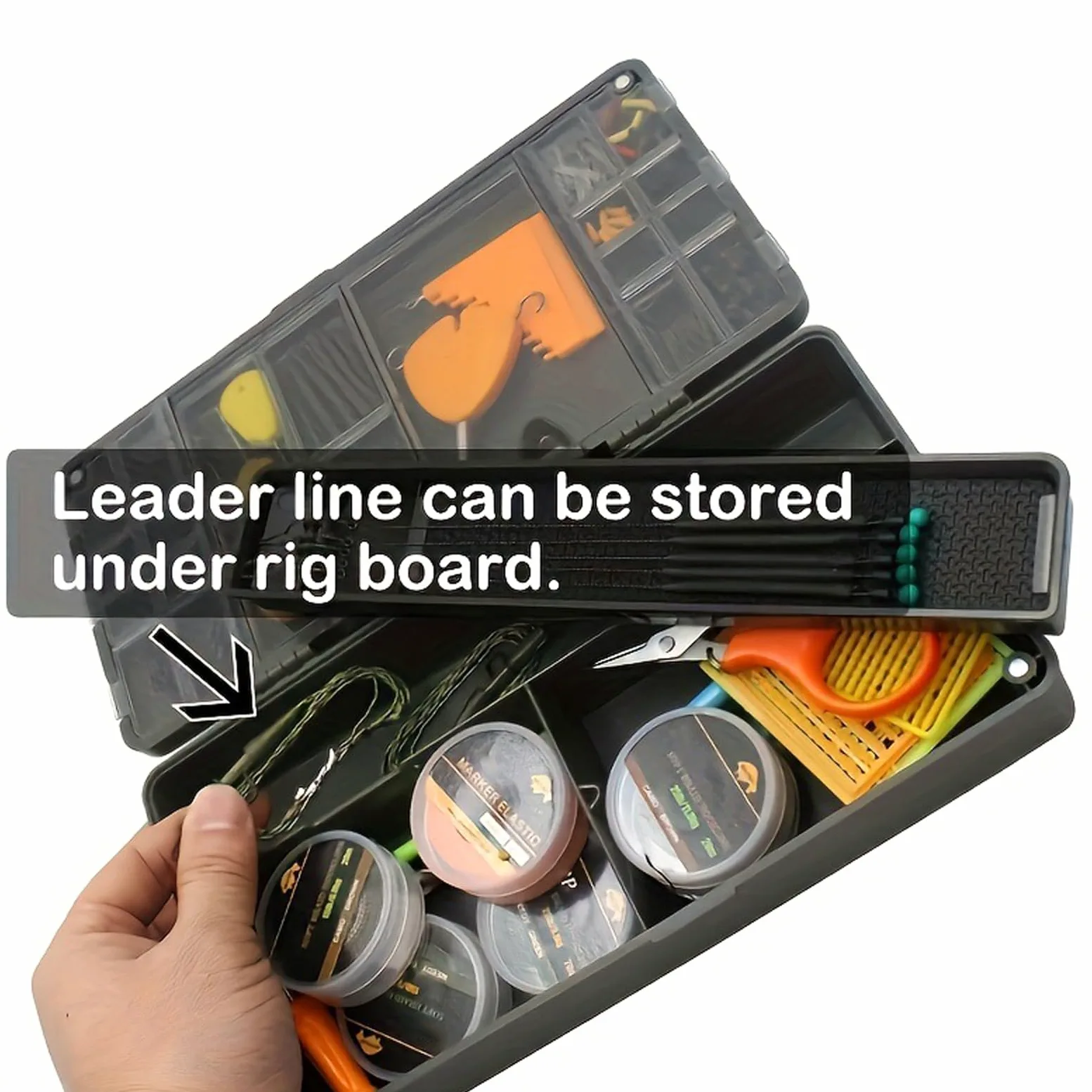 Caja de aparejos de pesca con pasador de aparejo, caja de almacenamiento de aparejos de pesca, contenedor de accesorios de pesca, caja de almacenamiento fácil de transportar