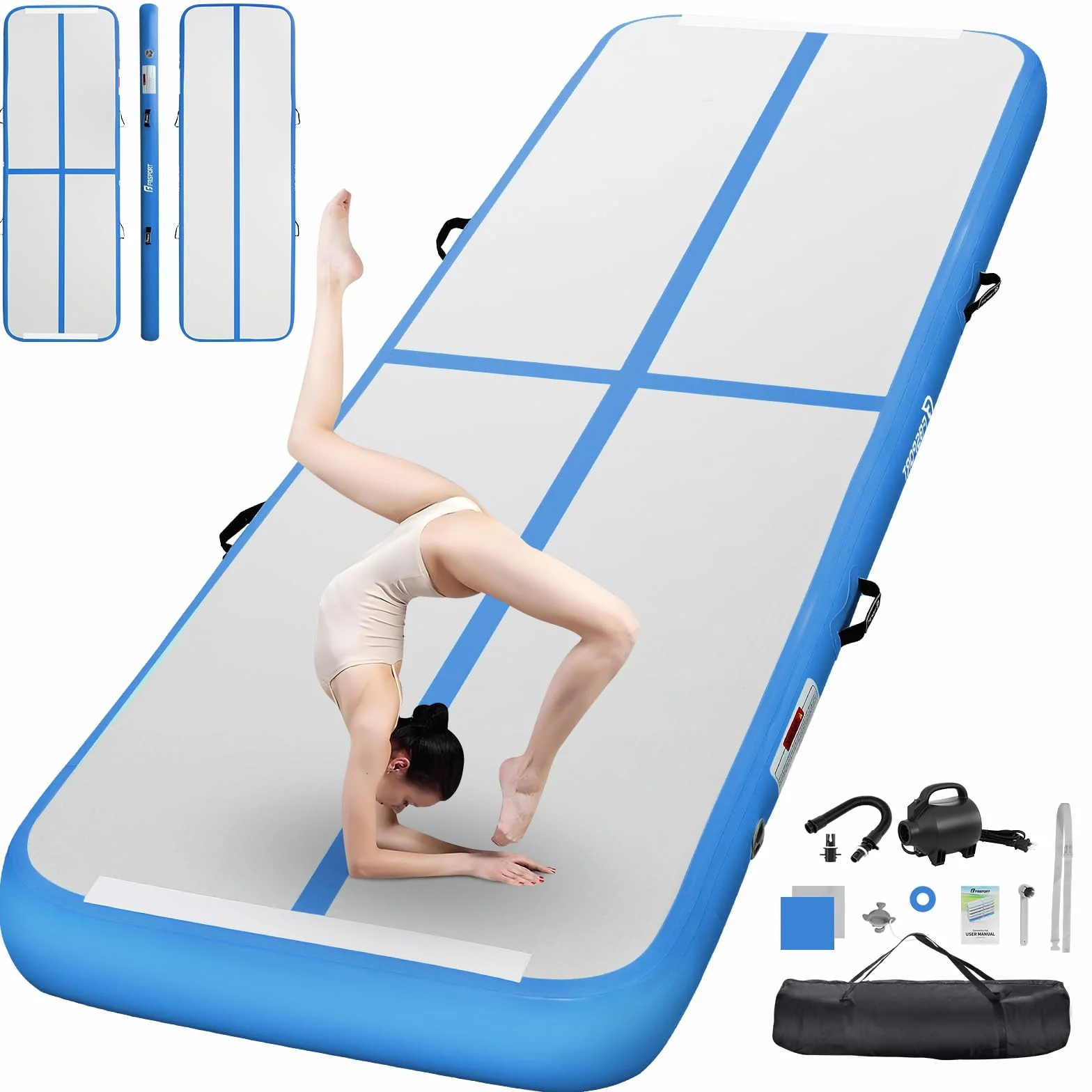 FBSPORT Airtrack Mat 10/20 cm Gymnastics Mat with Air Pump Training Mat Carrying Bag