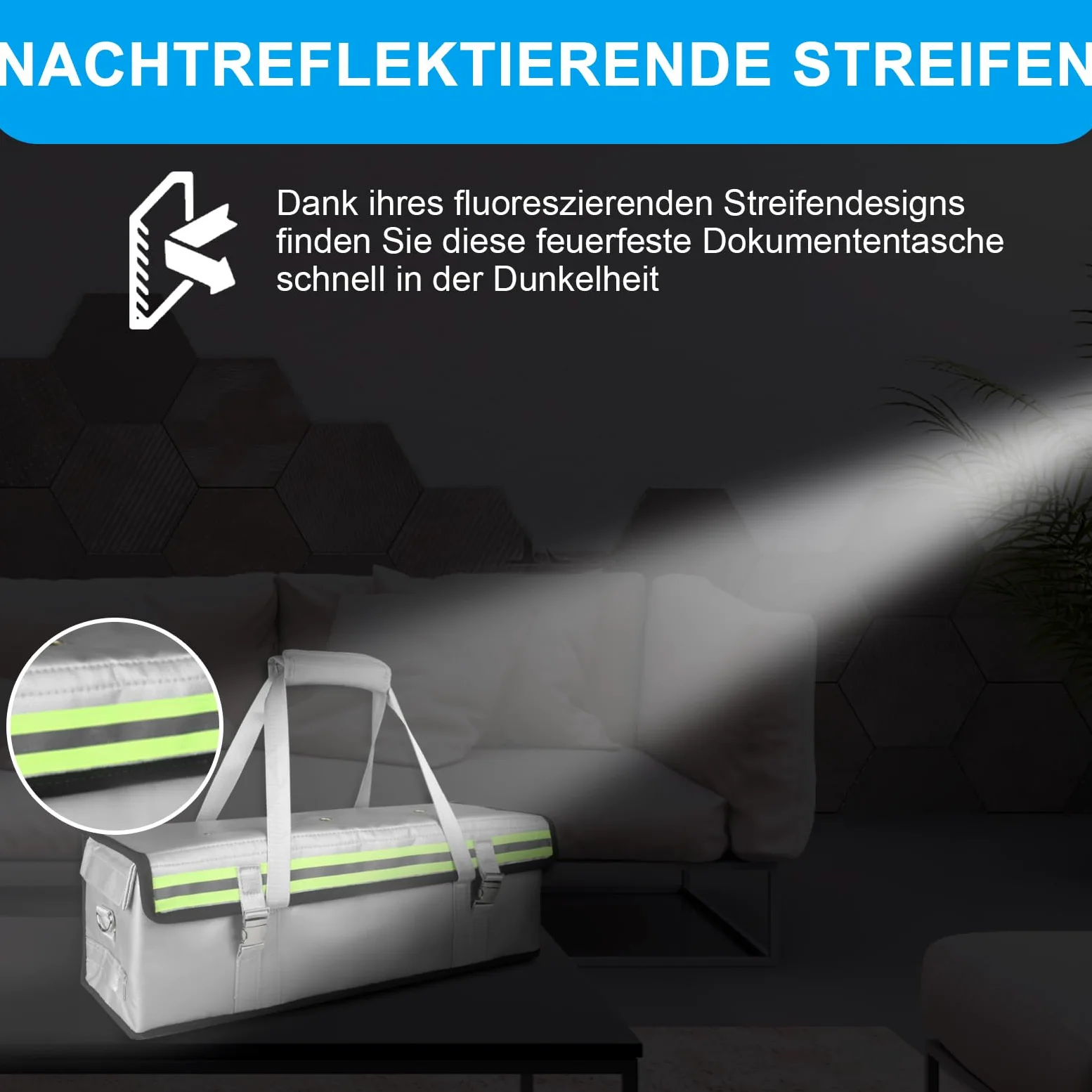Bolsa de batería para bicicleta eléctrica (extragrande), bolsa de seguridad ignífuga y a prueba de explosiones para baterías LiPo, fibra de vidrio de 8 capas y tejido de silicona con tira reflectante