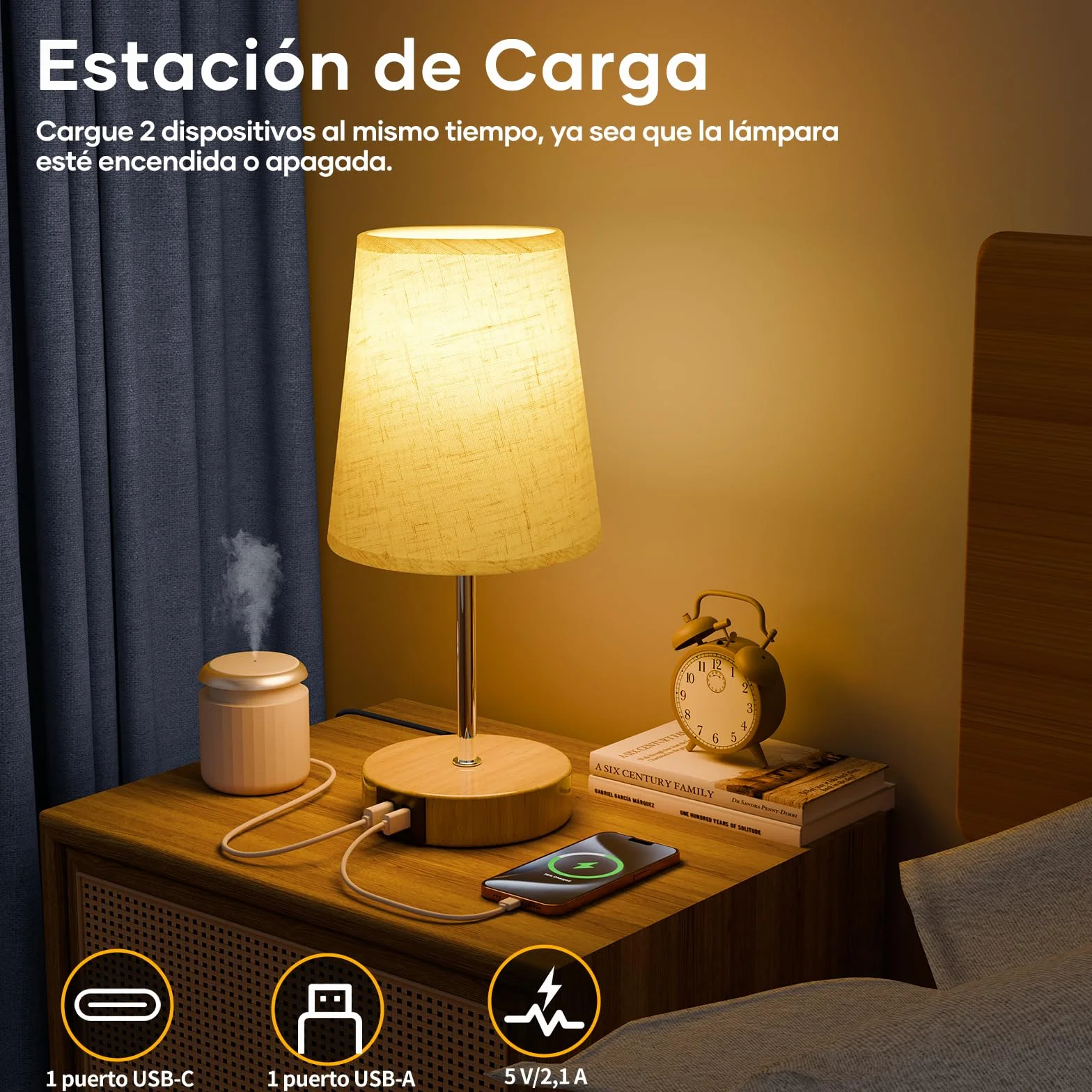 Suright Lámpara de Mesita de Noche Táctil con USB A+C, Regulable 3 Niveles Brillo, Pequeña para Dormitorio