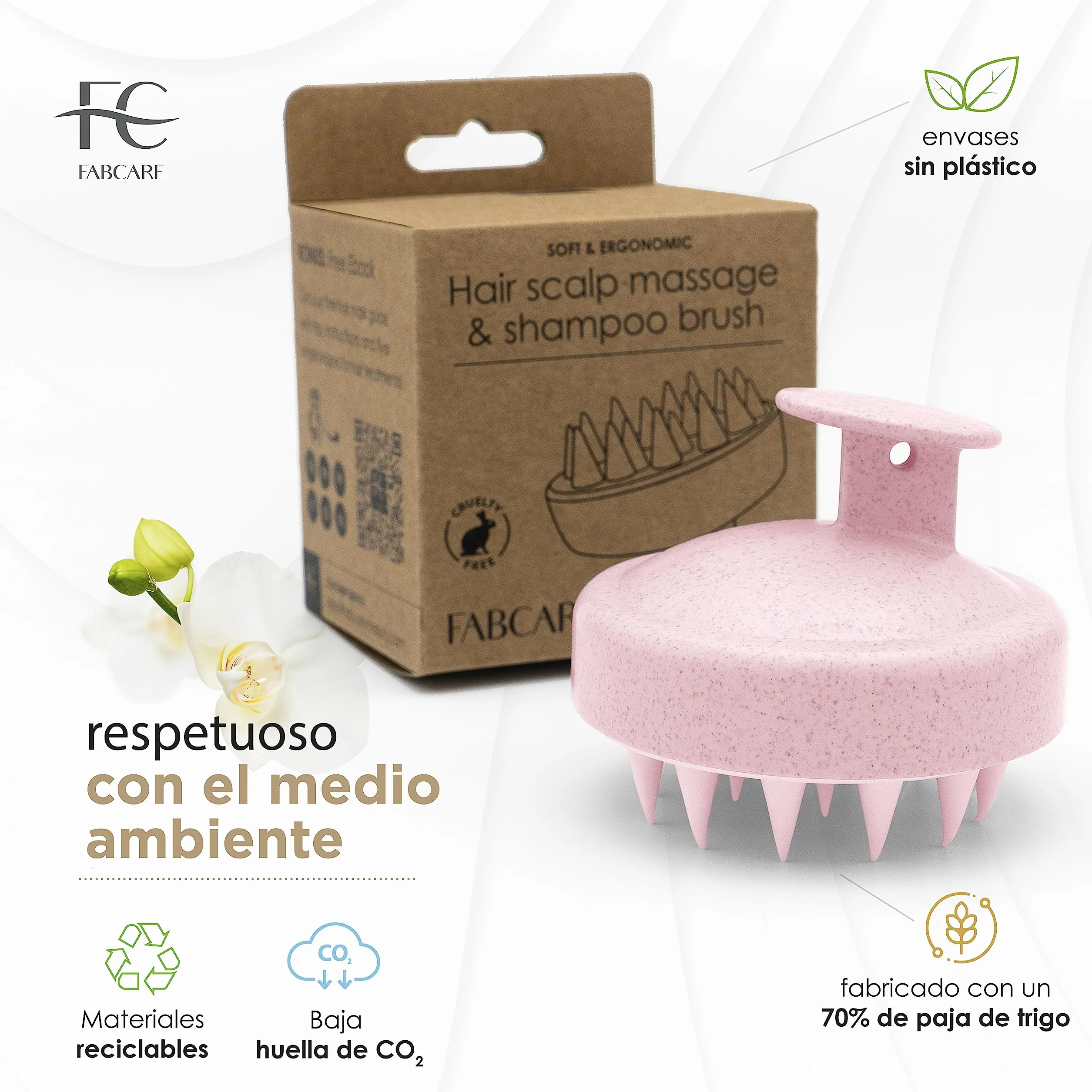 FABCARE Cepillo Exfoliante Capilar Masajeador Cuero Cabelludo Paja Trigo y Silicona