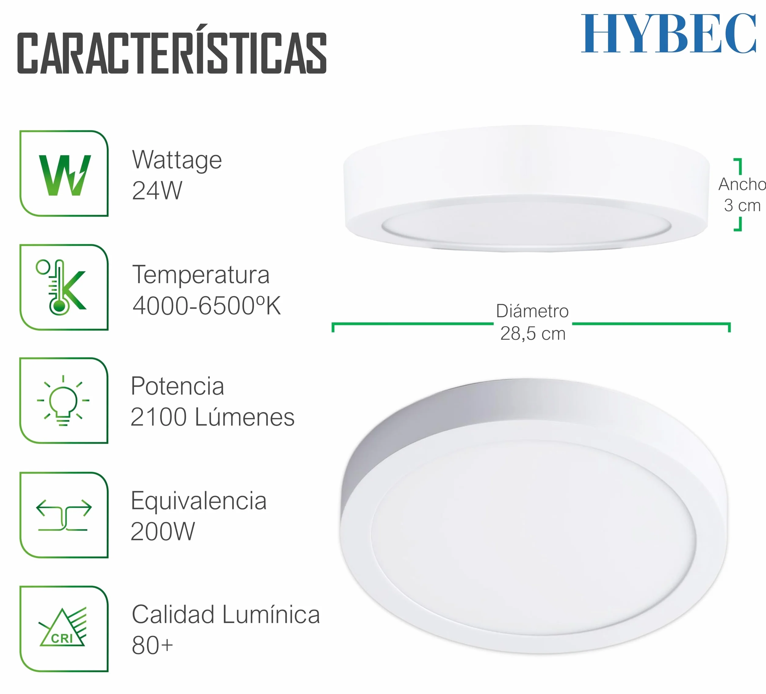 CLAR HYBEC Downlight Techo Superficie 24W Focos Interior Plafón LED Blanco Neutro 4000K Pack 5