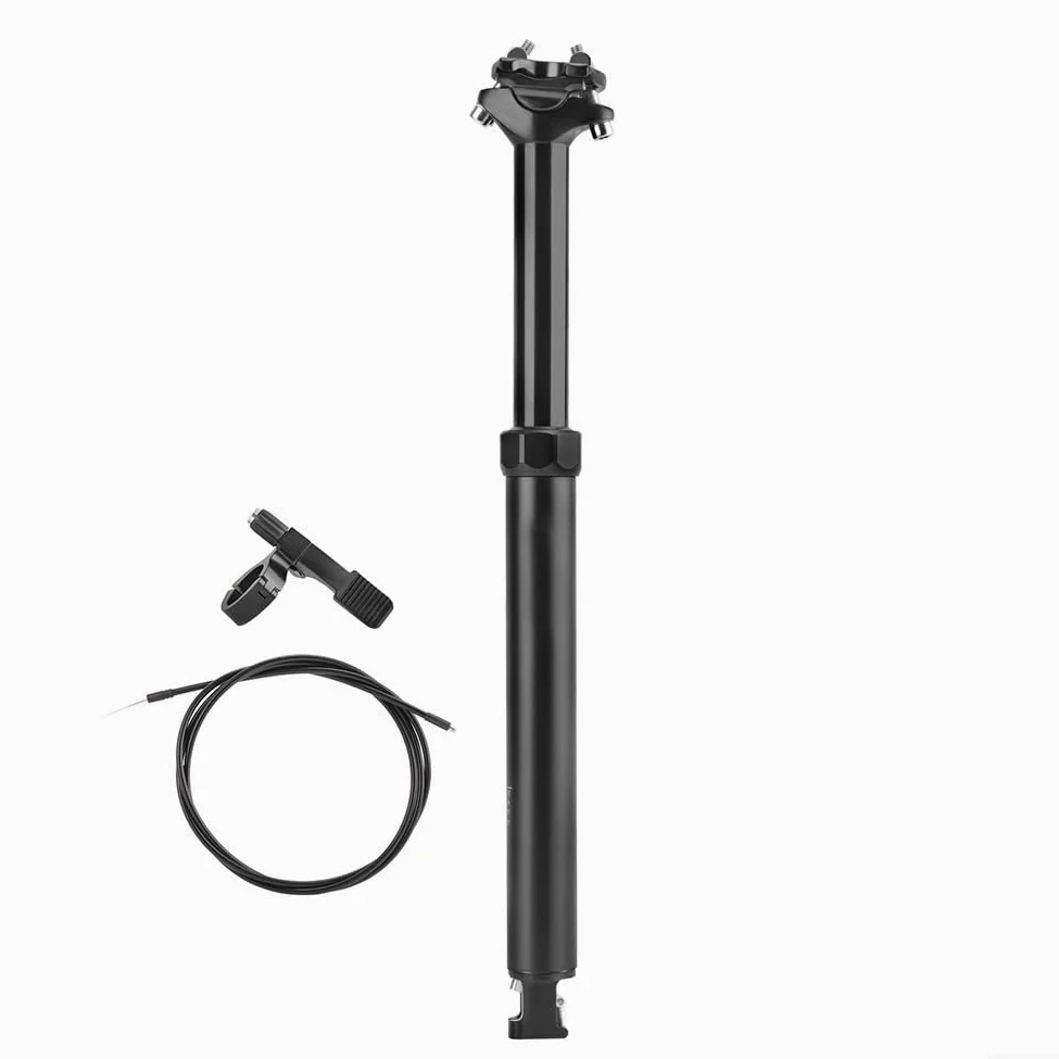 Tija de sillín telescópica de aleación de aluminio de 30,9 mm, control remoto, cable interno, enrutamiento ligero, tubo de sillín de bicicleta de montaña, negro, 425 mm de longitud para