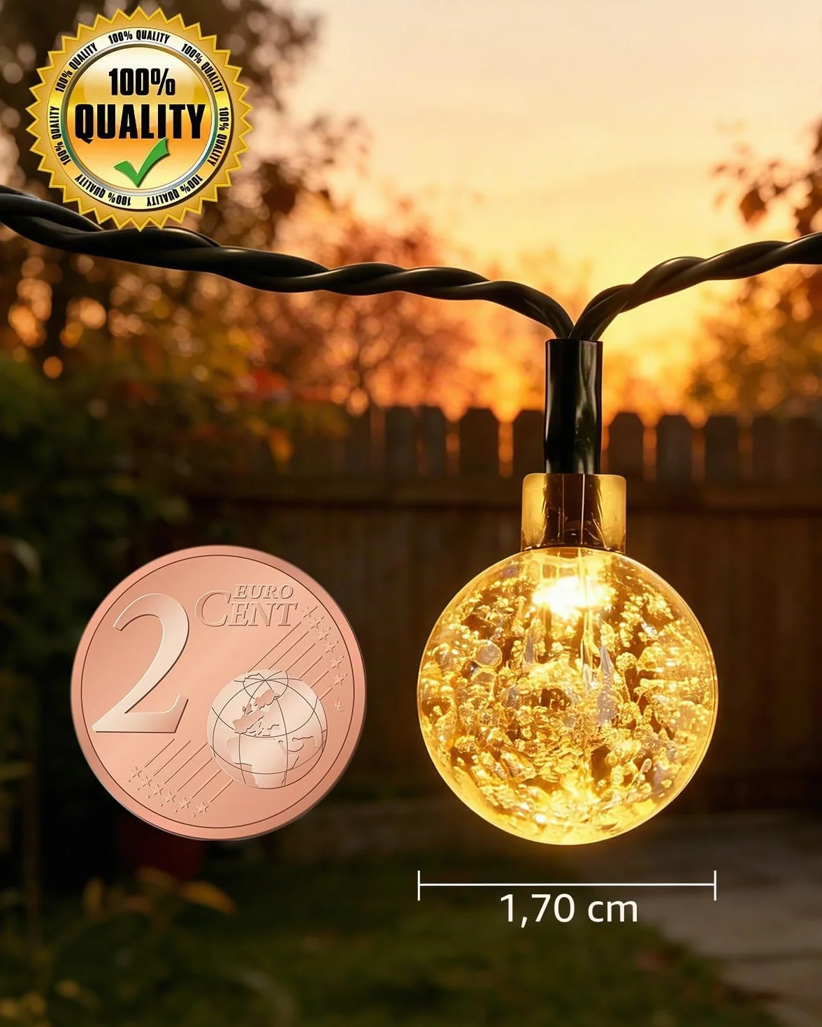 Suright Guirnaldas Luces Exterior Solar, 13M 60 LEDs, IP65 Impermeable, Cálido Blanco