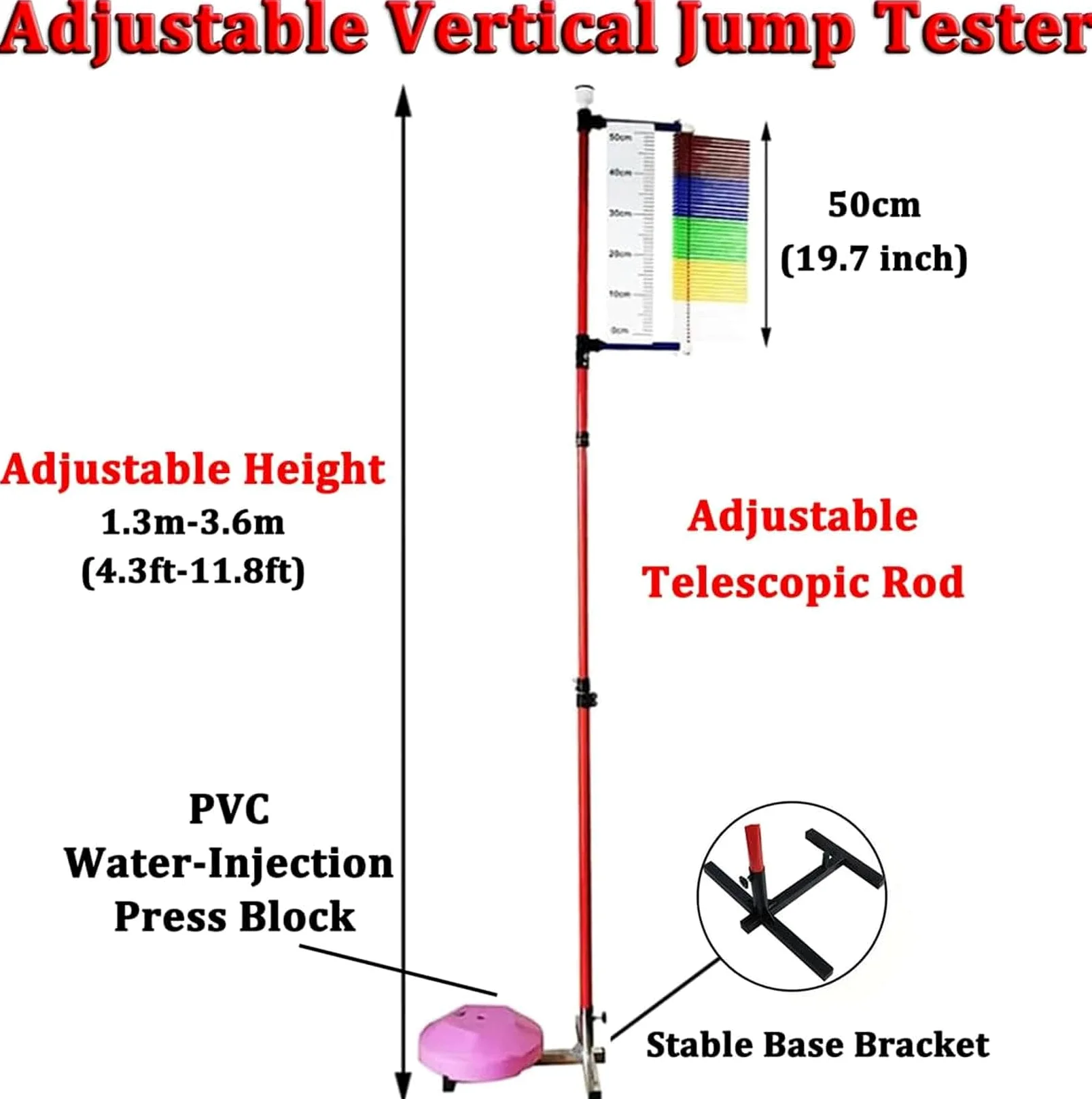 Equipo de entrenamiento de salto alto, herramienta de evaluación vertical de aleación de aluminio ajustable de 1,3 m a 3,6 m, para deportes de interior y exterior, probador de rendimiento para adultos