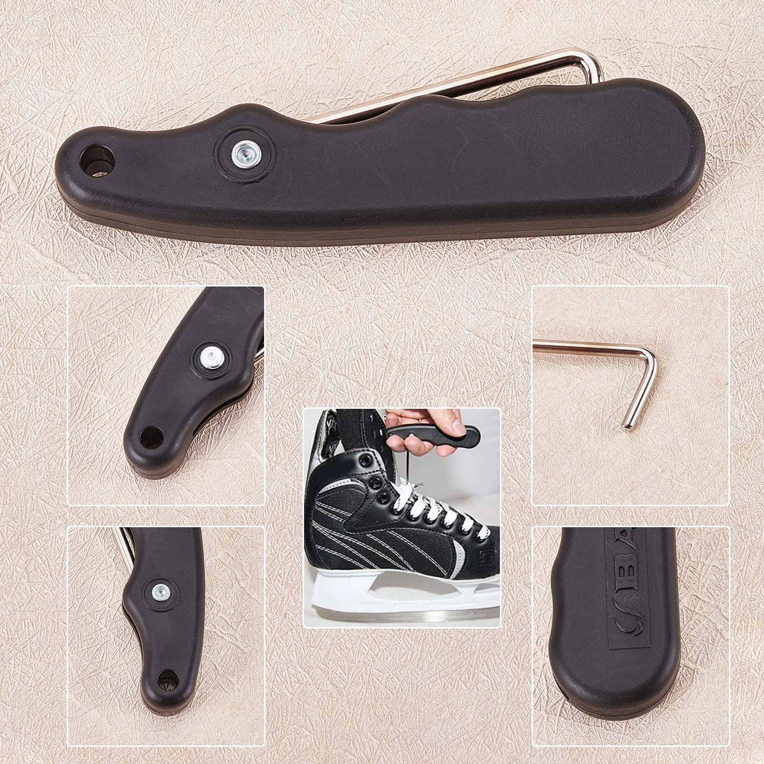 SUPERFINDINGS 1Pc Skate Lace Tightener PP Plastic Tightener Mango Hold con 1Pc Ganchos Black Sports Folding Lace Tightener para Patines de Hielo Botas de Patines Artísticos