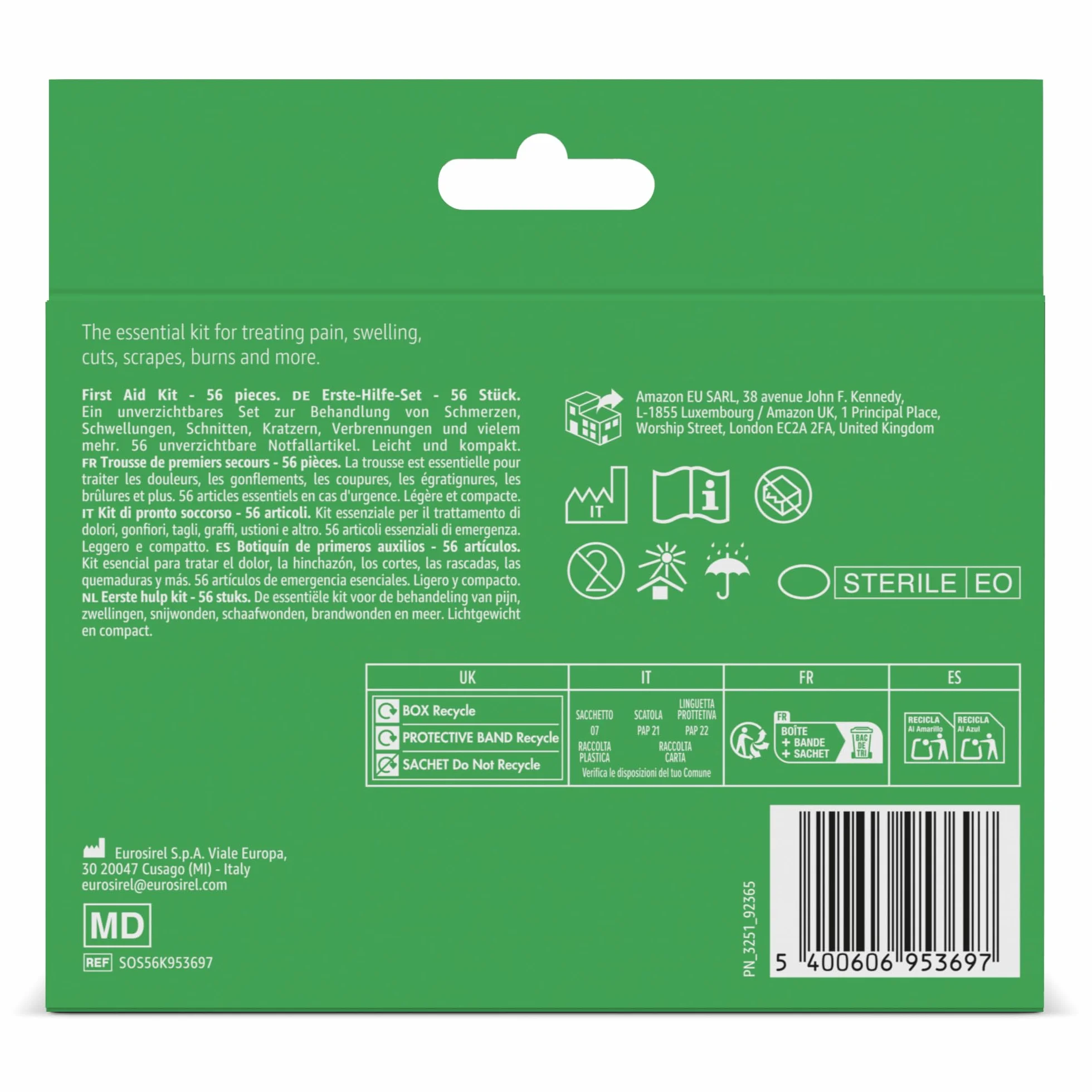 Kit de primeros auxilios Healthcare by Amazon, Verde, 56 unidades