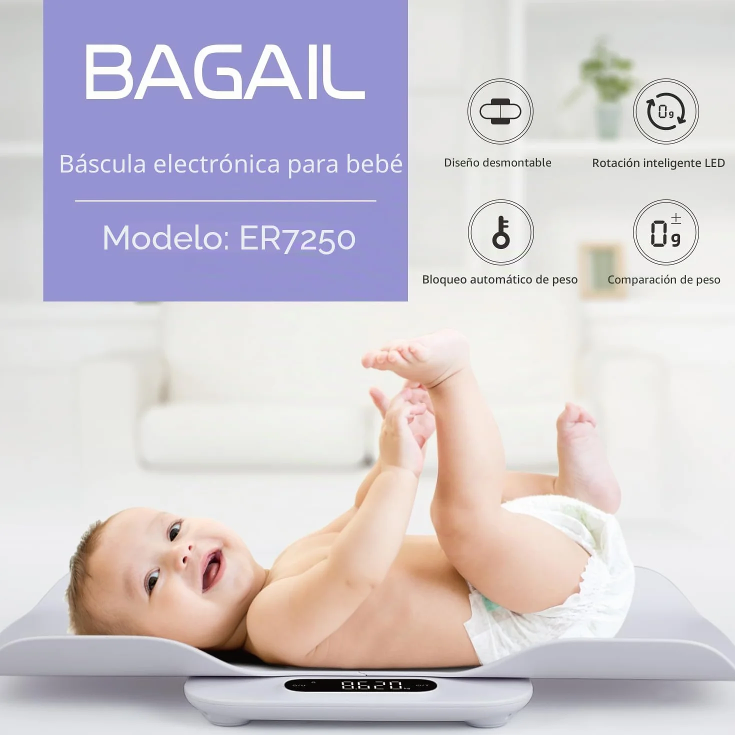 BAGAIL Báscula para bebés digital 180 kg dos en uno
