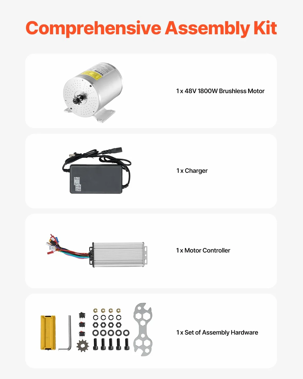 VEVOR Kit de Motor Eléctrico sin Escobillas de CC 1800 W 48 V 4500 RPM Controlador de Velocidad para Karts Bicicletas Eléctricas