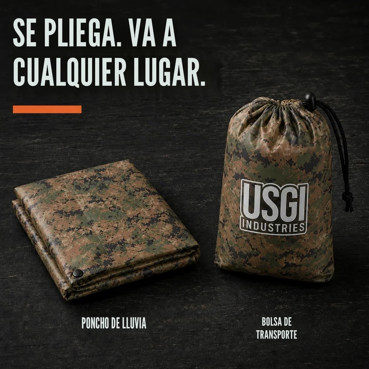 USGI Industries - Poncho de estilo militar multiusos, material ripstop (antidesgarro), de camuflaje, para lluvia