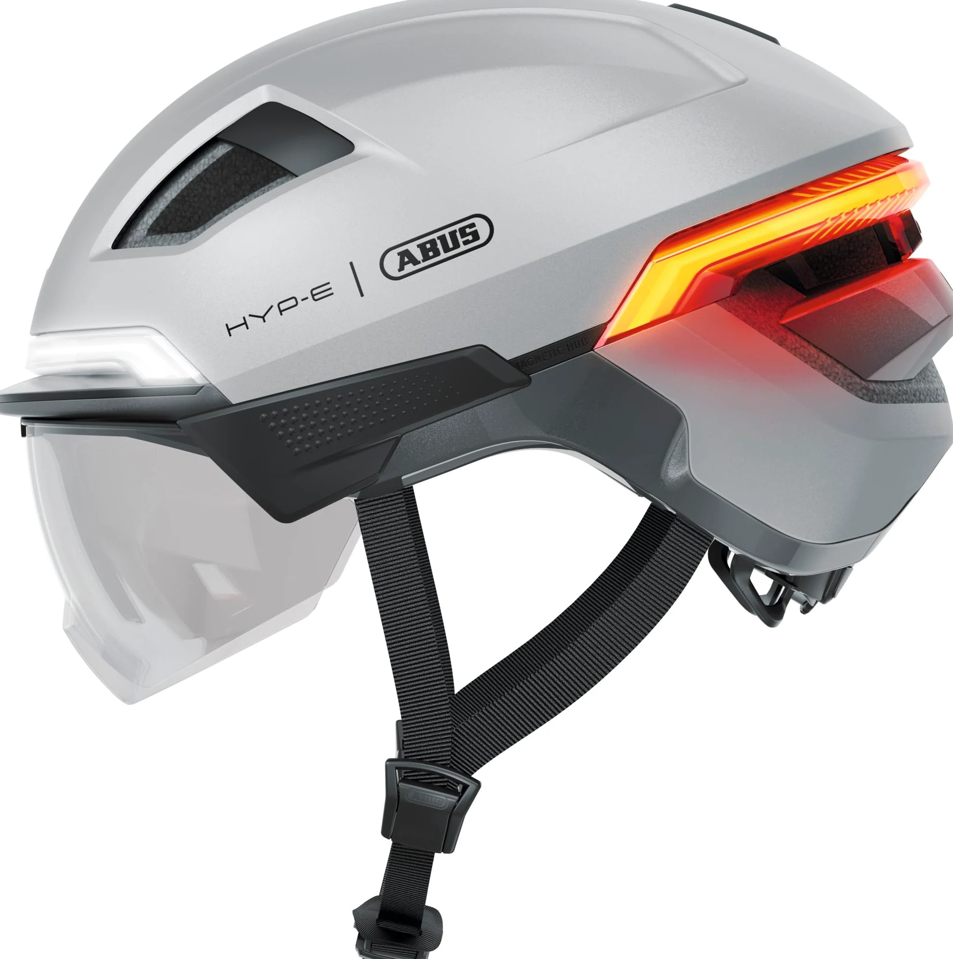ABUS HYP-E B.Lace Bike Helmet - with Front, Rear and Indicator Light as Well as Wireless Brake Light Activation - with Visor and Earmuffs - for Bike, e-Bike and S-Pedelec - Size S, Grey