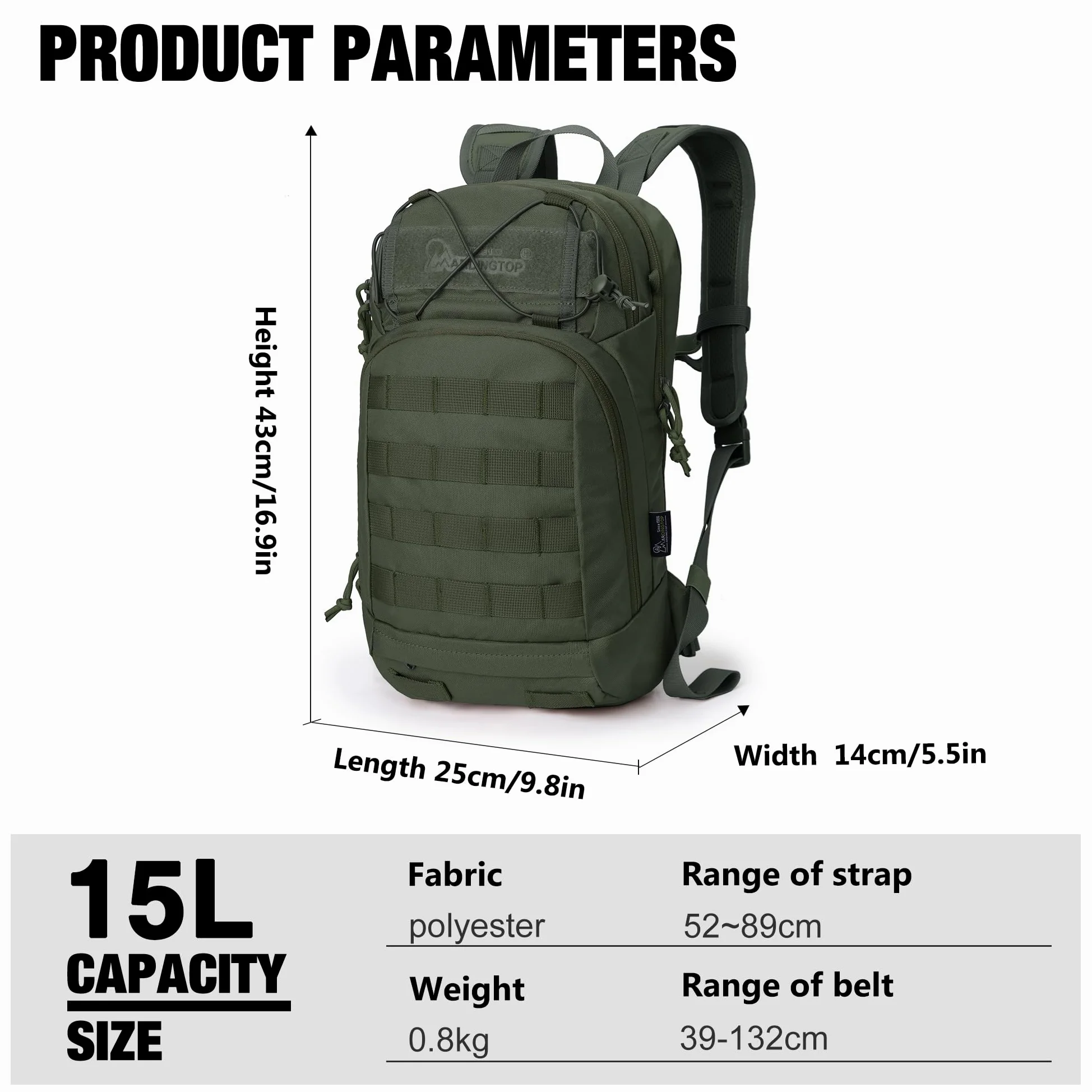 Mardingtop Mochila de ciclismo de 15 L para hombre y mujer, panel trasero de malla transpirable con práctico sistema Molle y soporte para casco para ciclismo, senderismo, correr, esquí