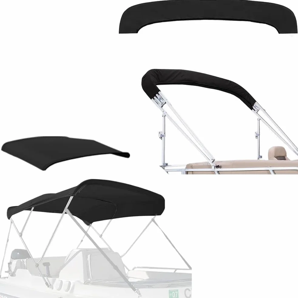 Cubierta de Repuesto para toldo Bimini, Lona 600D Duradera de Grado Marino, toldo para Barco, Lona de Repuesto Solamente, sin Marco,Negro,4BOW 97"~103" W