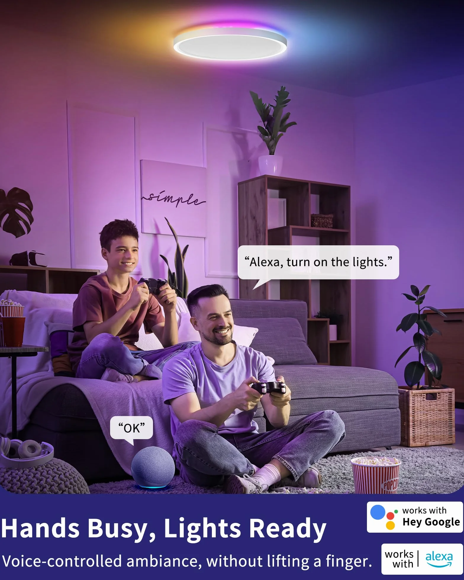 Plafón LED Inteligente 24W Regulable con Mando WiFi RGB, Compatible con Alexa y Google Home, Lámpara de Techo Ultrafina