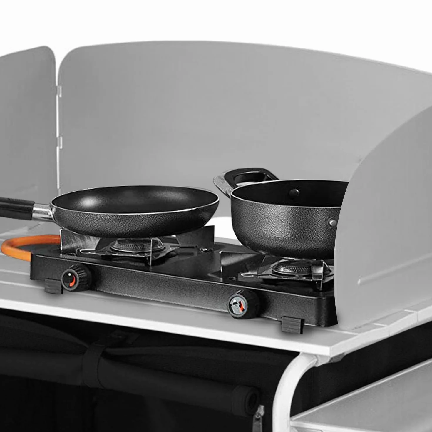 Cocina de Camping con Protección contra Salpicaduras, Armario de Camping con Bolsa de Transporte y Marco de Aluminio, Armario de Cocina Plegable de Altura Ajustable