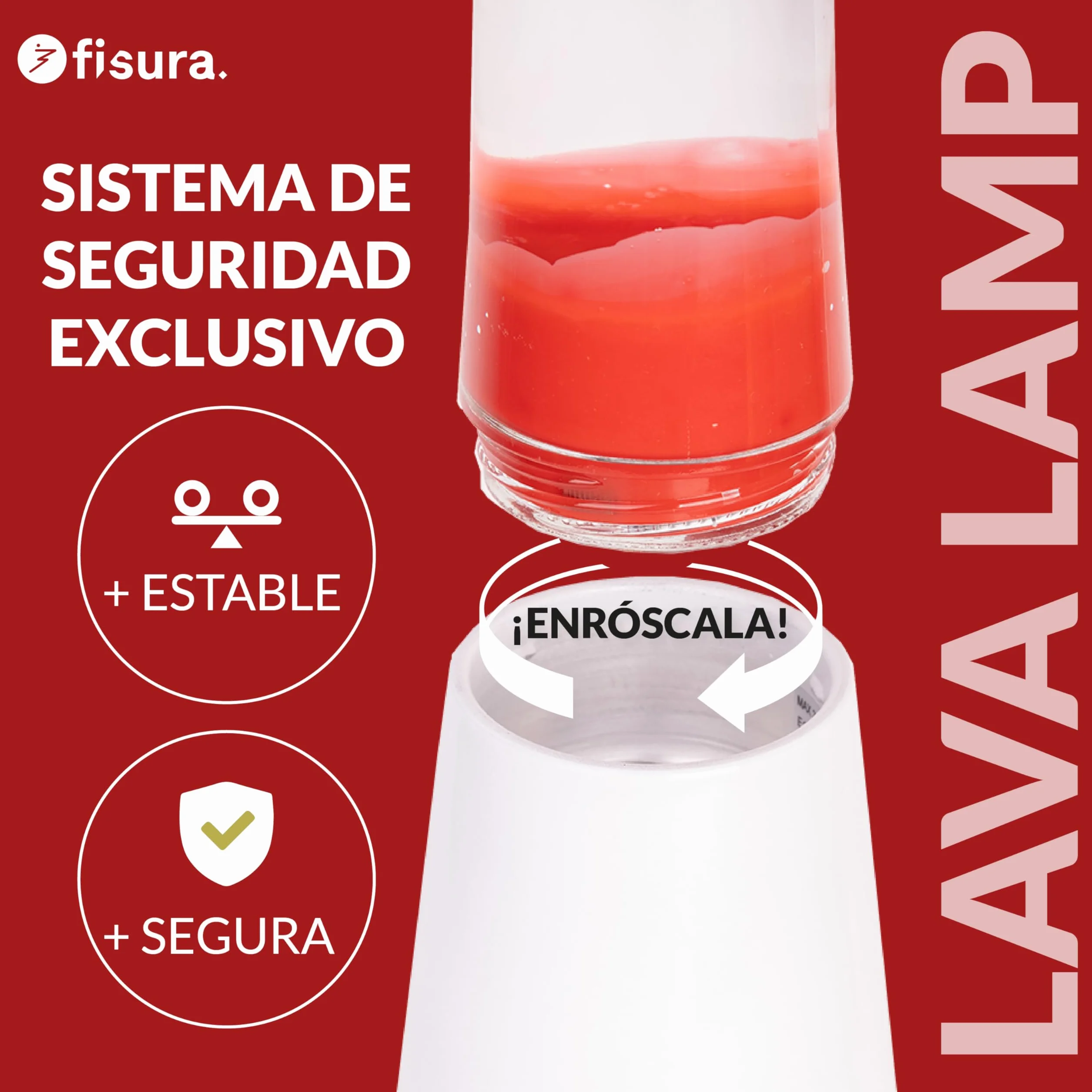 Fisura Lámpara de lava roja y blanca 11 cm x 11 cm x 41,5 cm con bombilla de repuesto