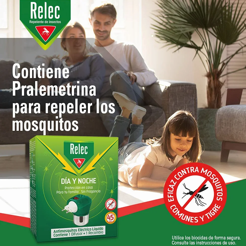 Relec Día y Noche Difusor Eléctrico Antimosquitos 35 ml Repelente Mosquito Tigre