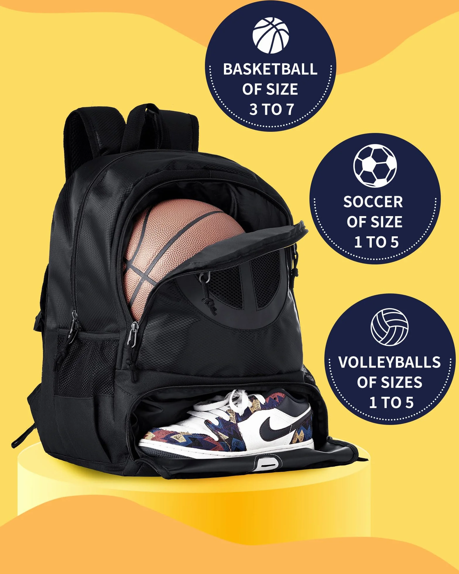 TRAILKICKER Mochila de Malla Negra para Baloncesto, Fútbol, Voleibol, con Compartimento para Pelota y Zapatos