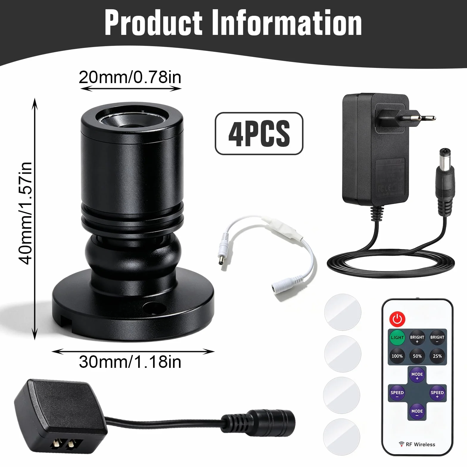 Juego de 4 mini focos LED Bluetooth regulable 1.5W 3000K 180° para interiores
