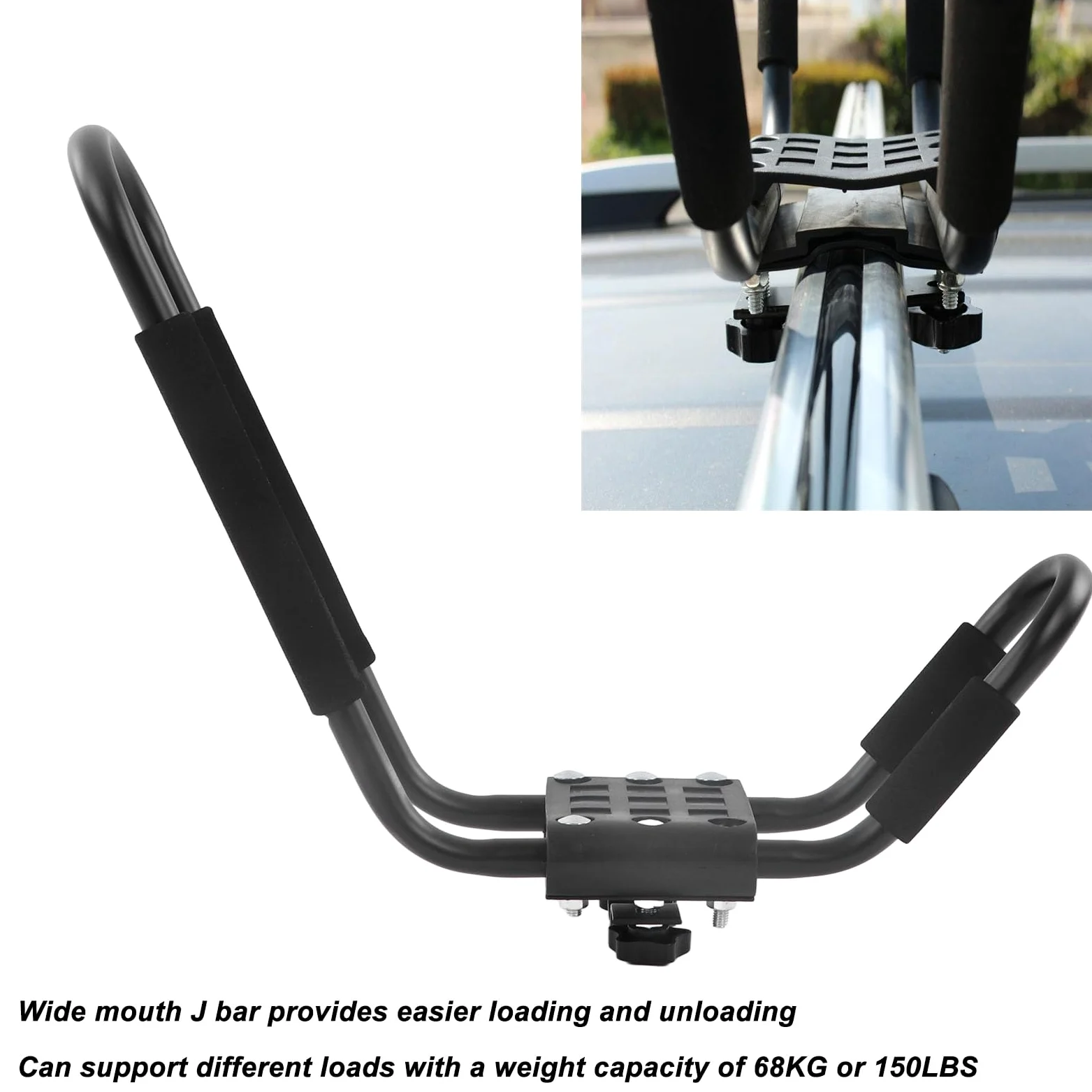 2 Pares de Soportes de Barra en J para Techo Coche, Kayak, para Canoas y Tablas Remo, Capacidad 150 Libras