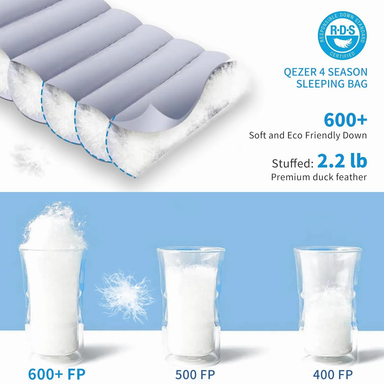 Saco de dormir de plumón para adultos, saco de dormir de 0 grados con relleno de 620 grados, ultraligero, saco de dormir para mochileros
