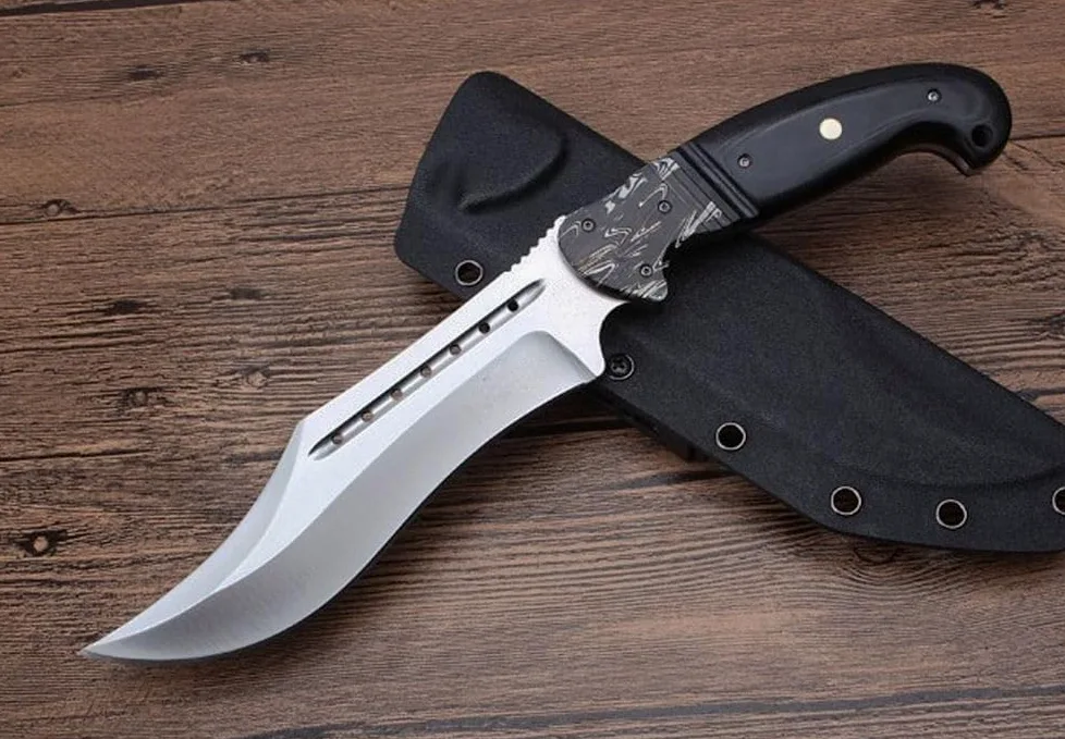 Genérico TEERMA OJ5 Cuchillo de supervivencia Cuchillo de caza de hoja fija enfundada Cuchillo de acero de una pieza para exteriores Ideal para acampadas y actividades al aire libre