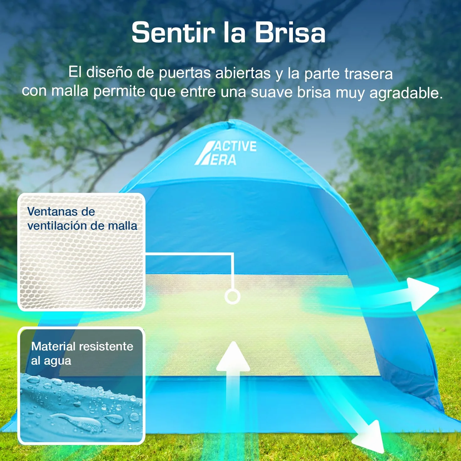 Active Era Tienda de Playa Carpa Plegable 2 Personas FPS 50+ Protección Solar UV - Incluye Bolsa de Viaje & Piquetas para Tienda - Tienda Playa Bebe