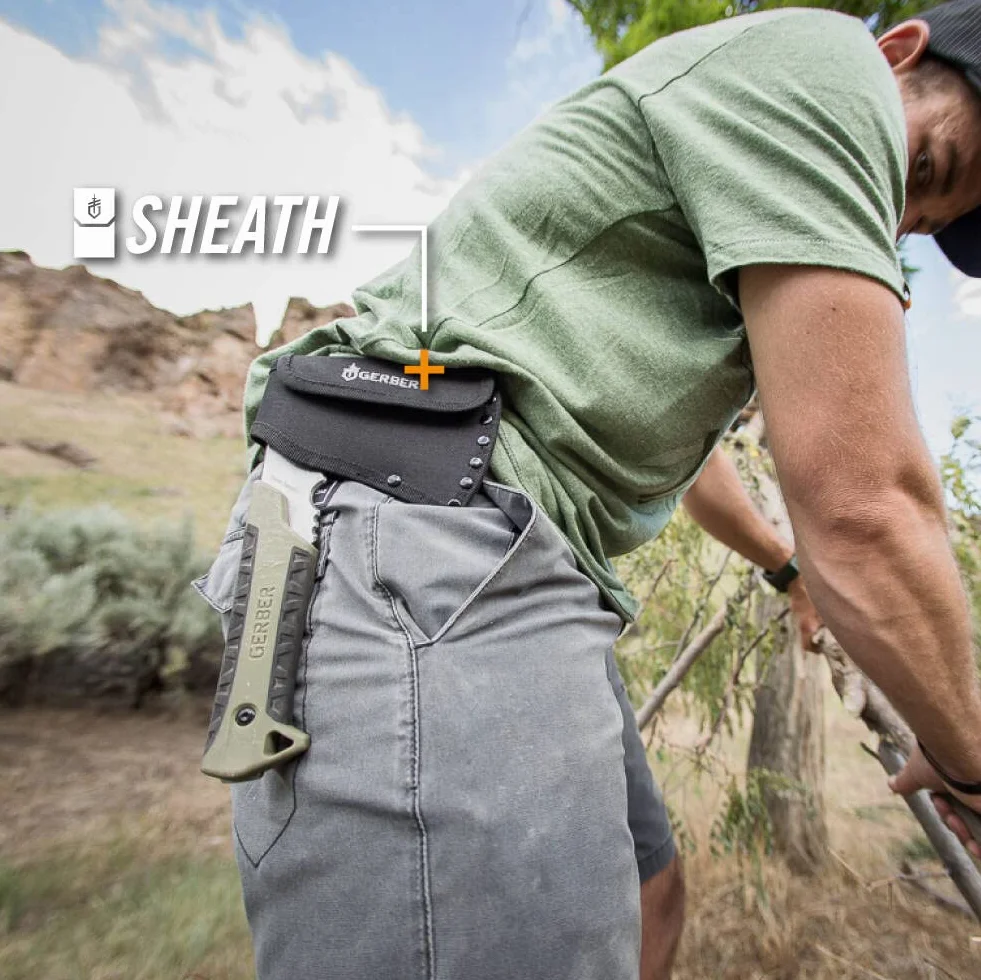 Gerber Hacha de acampar y al aire libre, Pack Hacha Flat Sage, Con funda, Longitud: 24 cm, Peso: 590 g, 31-003482