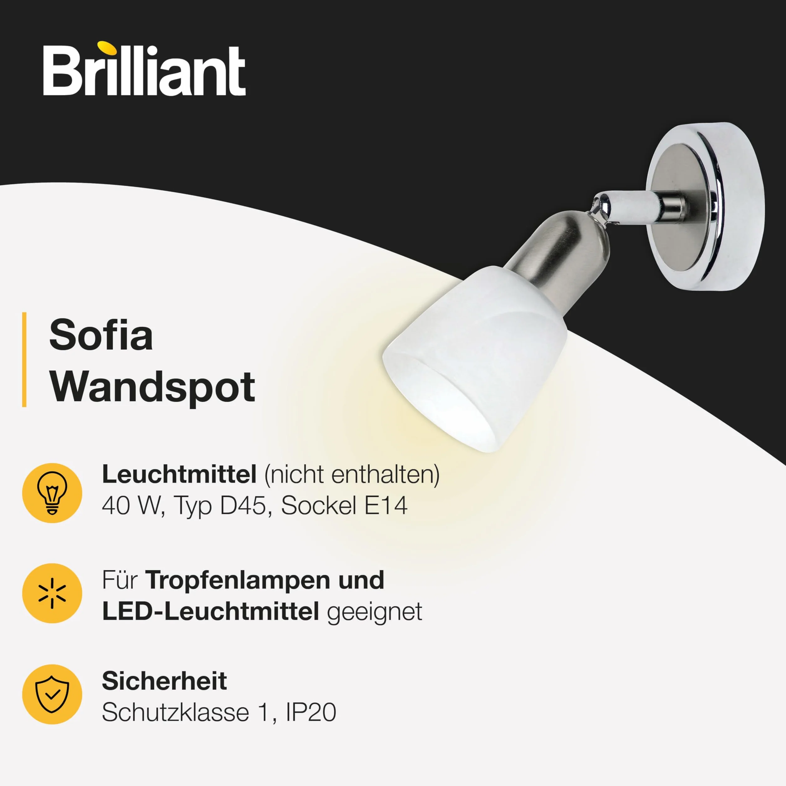 BRILLIANT Sofia aplique de pared hierro cromo 1x E14 40W cabezal giratorio