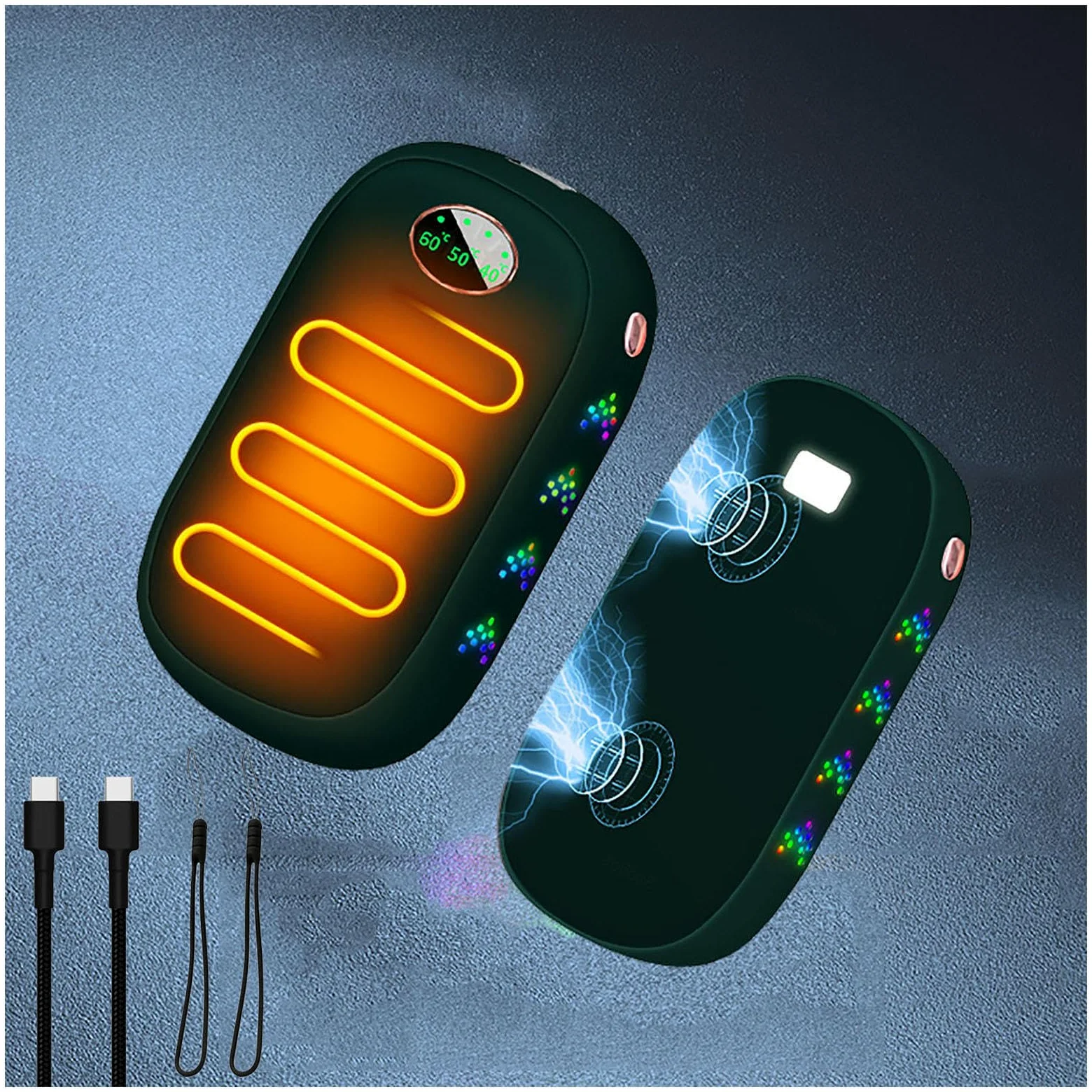 Calentadores de Manos eléctricos Recargables, Paquete de 2, 10 000 mAh, Calentadores de Manos para Acampar, USB-C Dividido, 10 Horas de Calidez, 3 Niveles de Calor hasta 140 ℉, reg