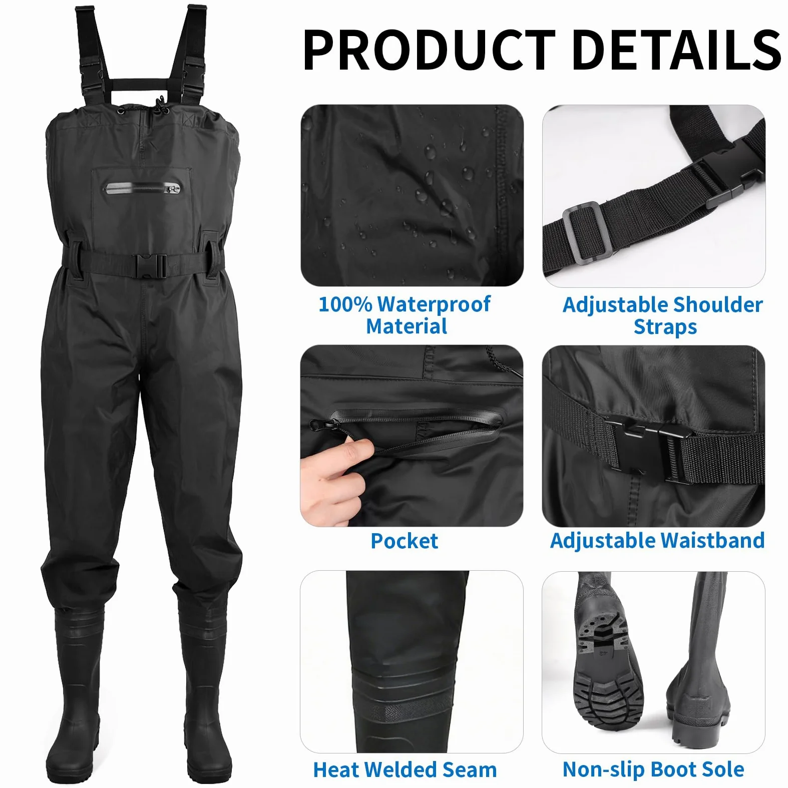 SWAWIS Vadeadores de Pesca para Hombres Impermeables Transpirables Mujeres Caza Vadeadores Transpirables e Impermeables, Ideales para Obras de Construcción, Pesca y Granjas 42-46W