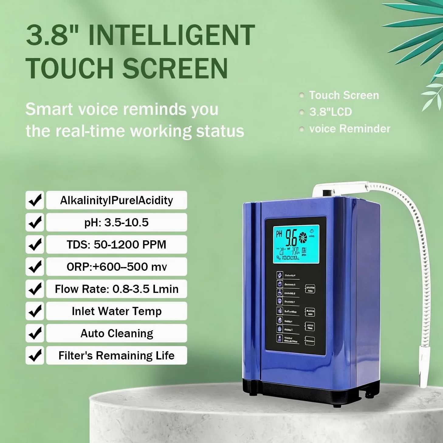 Máquina ionizadora de Agua alcalina, con Filtro Incorporado, Capacidad de 8000 L por Filtro, Produce Agua con pH de 3.5 a 10.5, hasta -500 mV ORP, 7 configuraciones de Agua White
