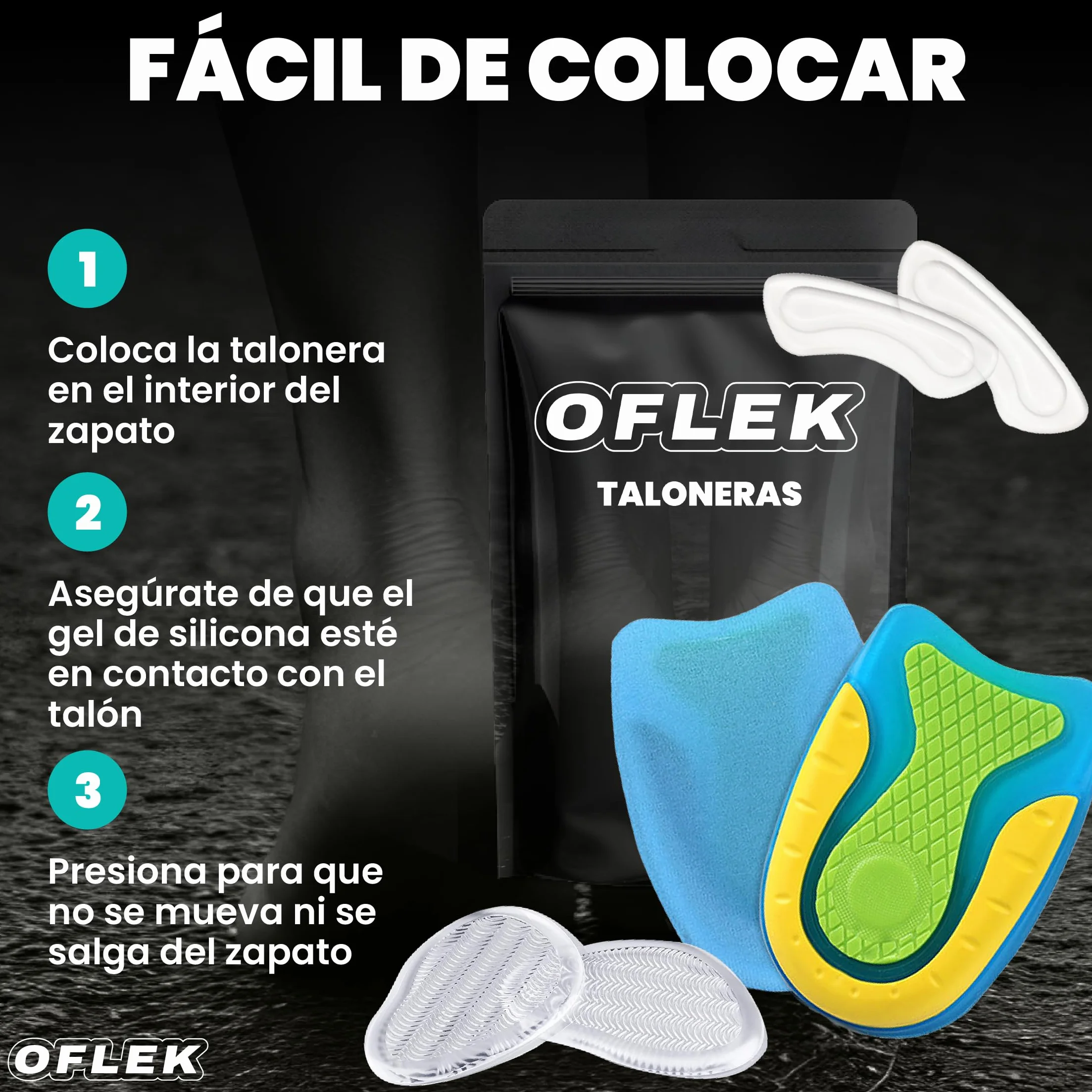 OFLEK® Fascitis Plantar Taloneras Silicona Almohadilla Trasera Protector Tacones Soporte Antideslizante Alivio Dolor Pie