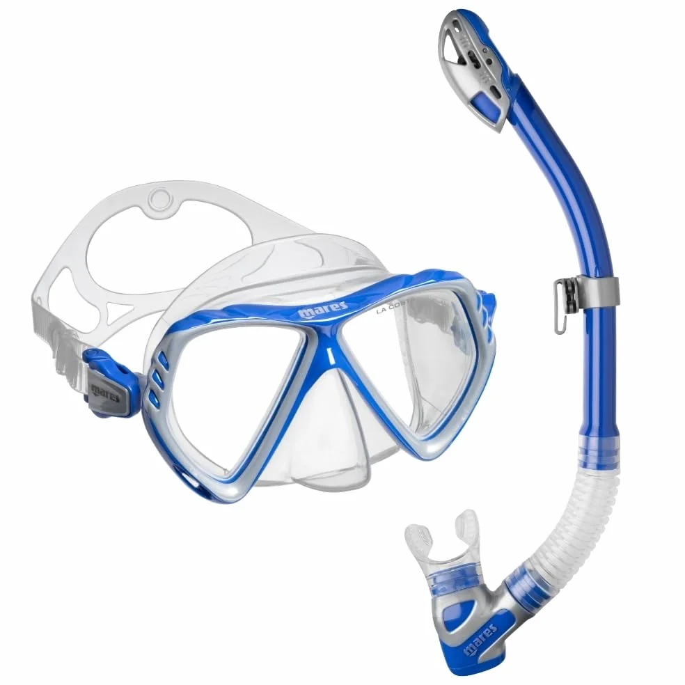Mares Combo La Costa Dry - Kit de máscara de Tubo para Adultos, Vidrio Templado, Snorkel 100% Dry Top, válvula de Purga