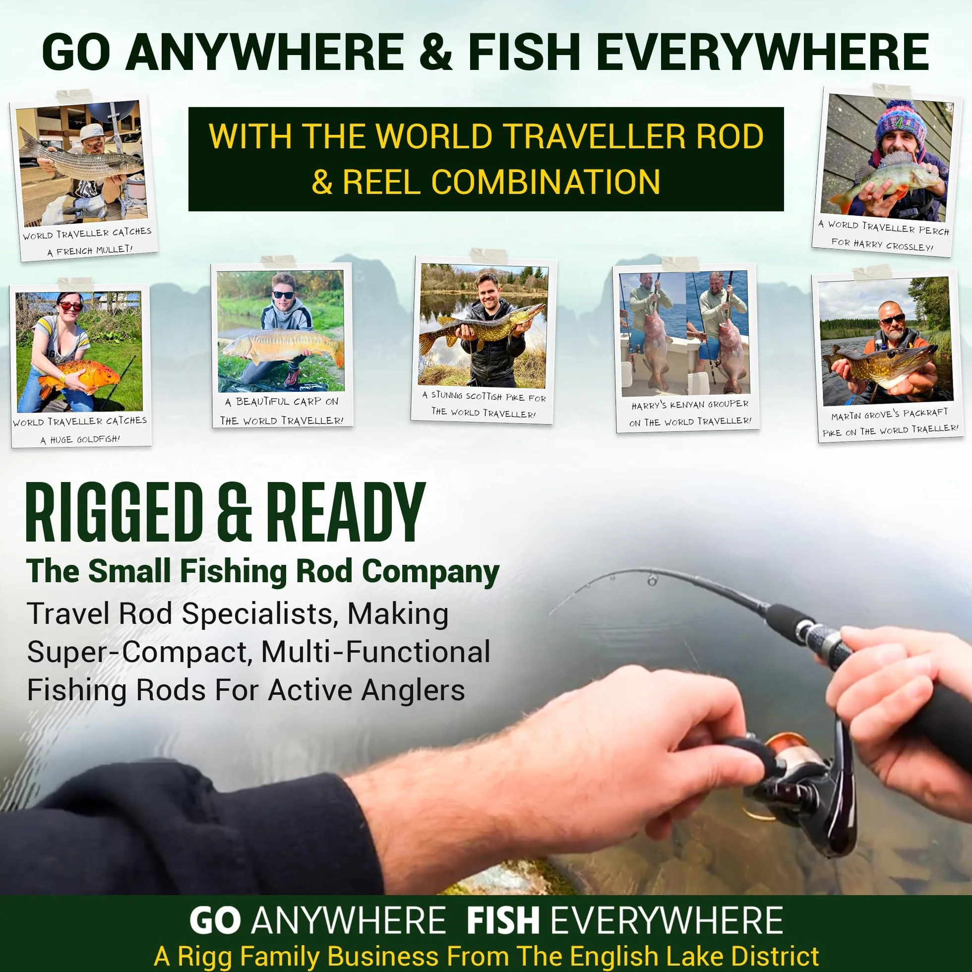 Rigged and Ready World Traveller Travel Fishing Rod Reel & Case Set Compact 6 Sections, 2 Tips 215 cm 7 Inches + 1.9 cm 6 Inches 2.5 cm Nano Carbon Fishing Rod Options Spin Bait Carp Pike Sea Fishing