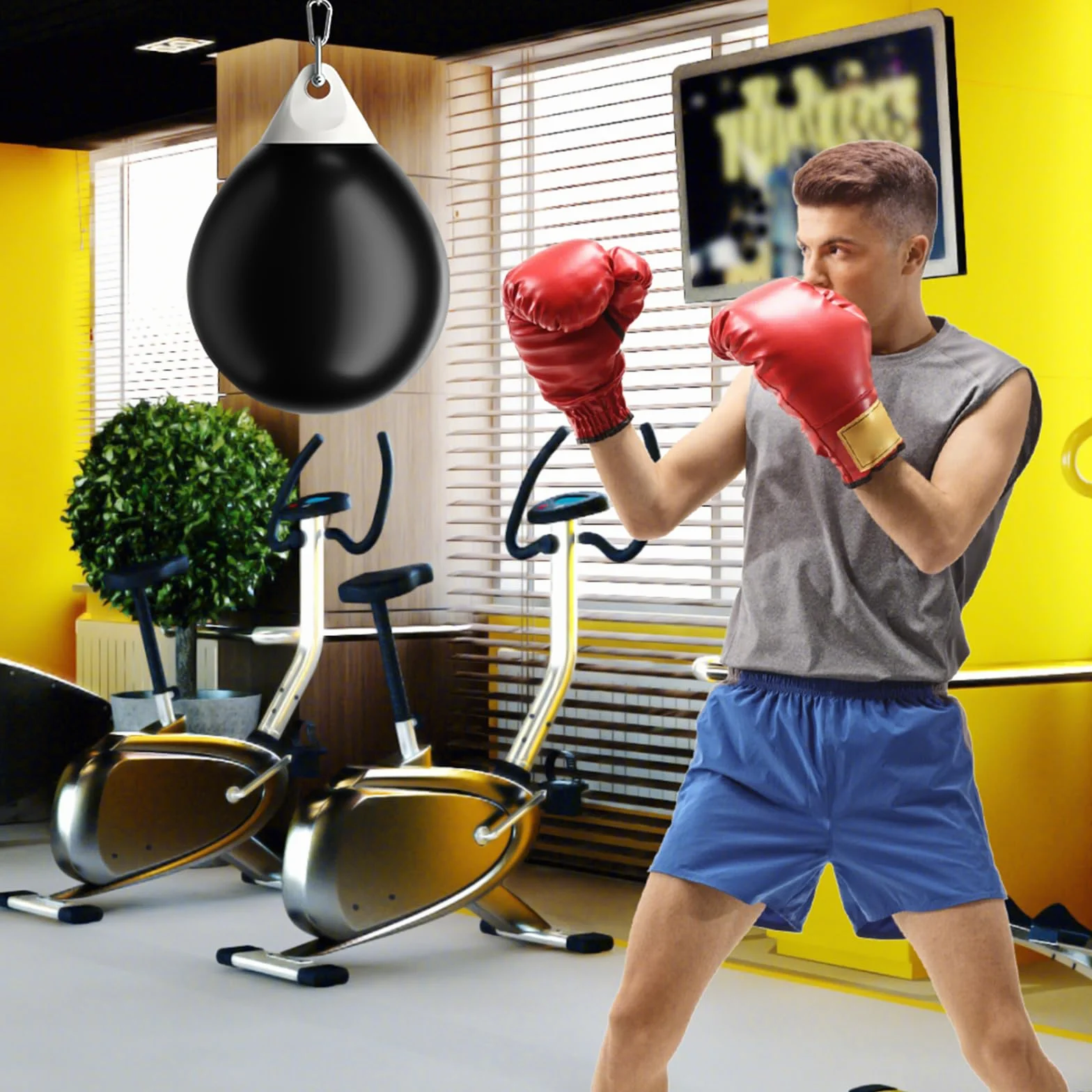 GYMAX Saco de Boxeo de Agua, Bolsa Pesada de Agua de 55 cm y 80 kg con Cadena Metálica Ajustable, Manguera Llena de Agua, Saco de Entrenamiento Acuático para Adultos y Niños