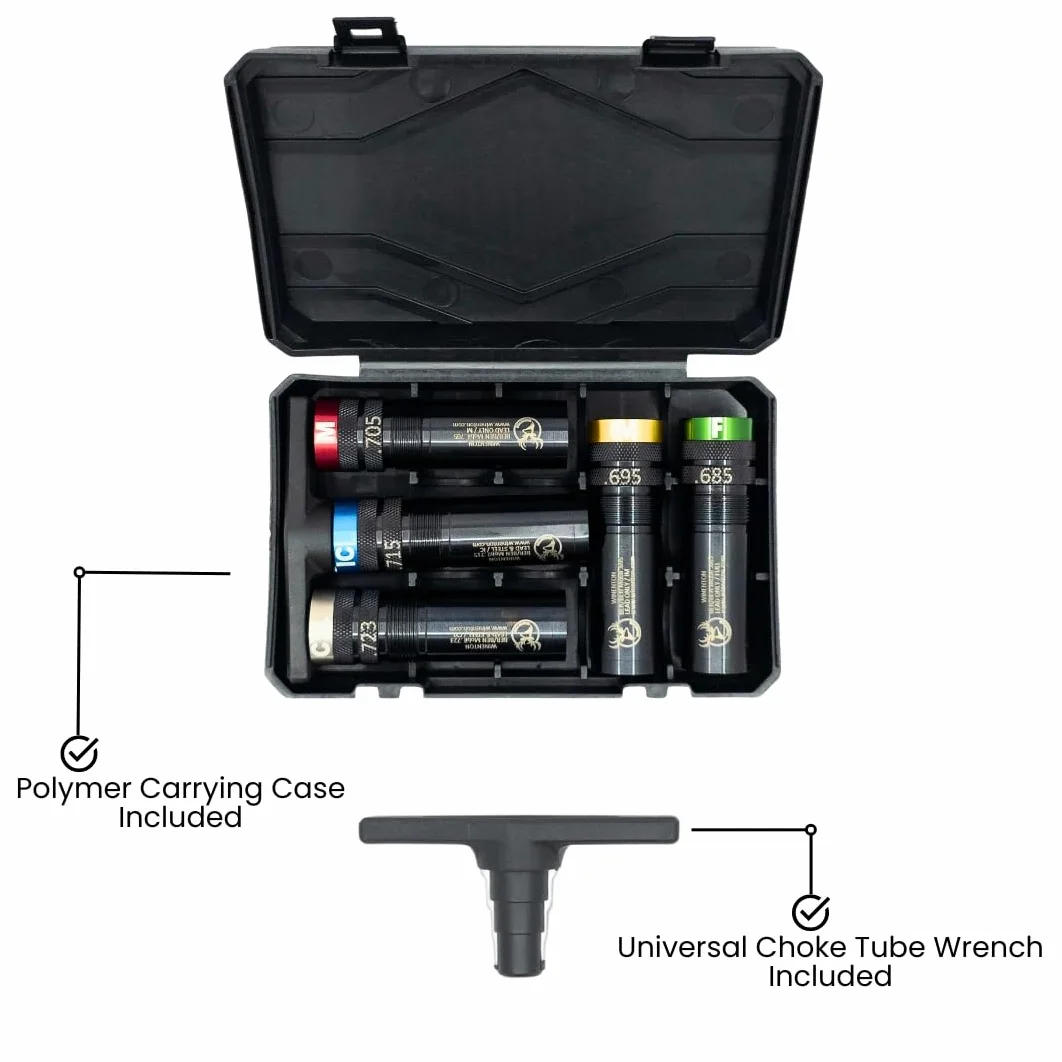 Juego de tubos de estrangulamiento extendidos compatibles con BER/Ben Mobil para escopetas de 12 Ga, 5 tubos de estrangulamiento, negro, anillos codificados por colores